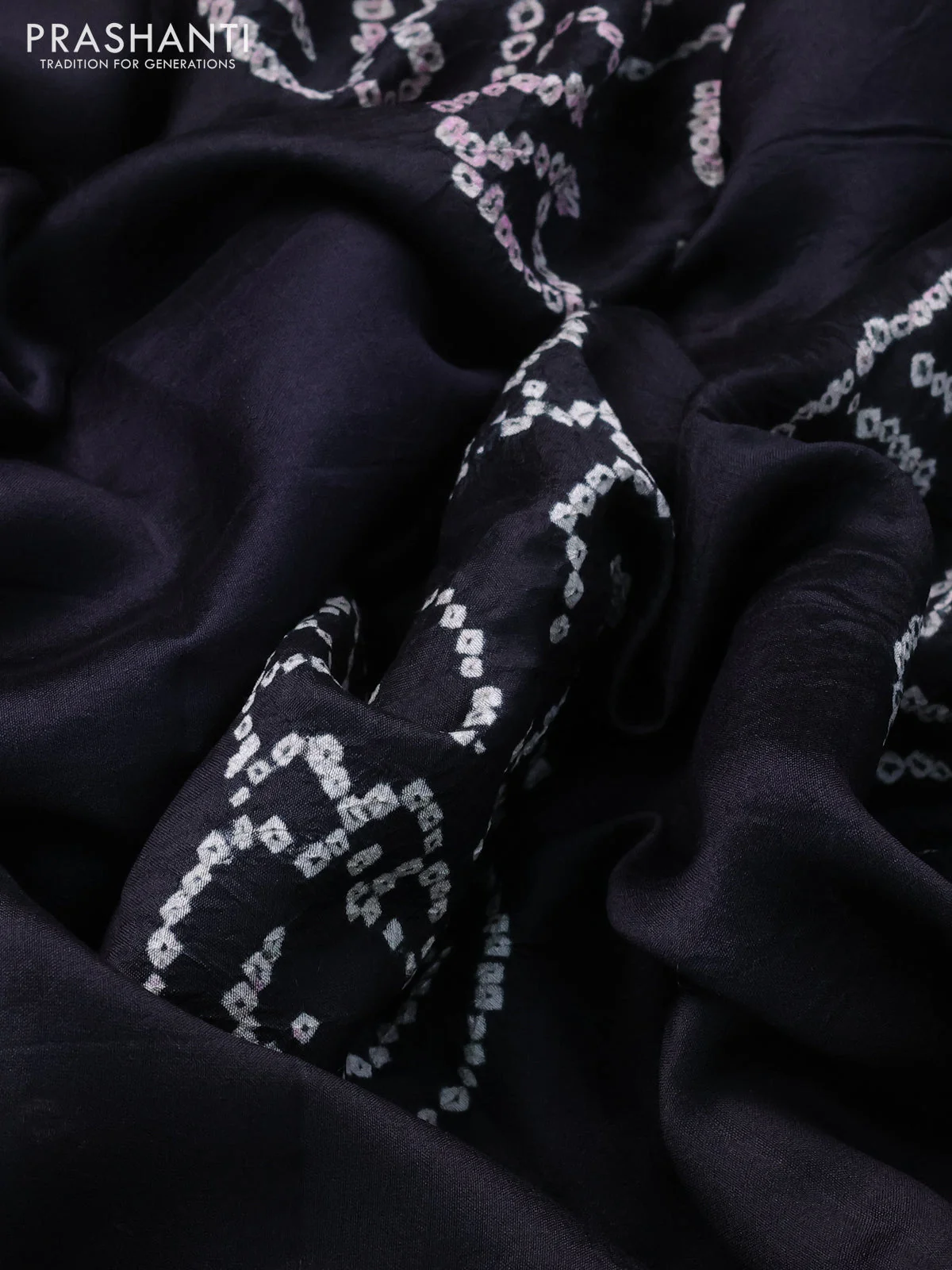 Chiniya silk saree black with allover bandhani prints - Image 3
