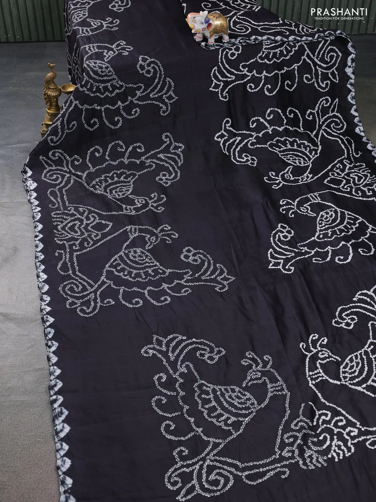 Chiniya silk saree black with allover bandhani prints - Image 2