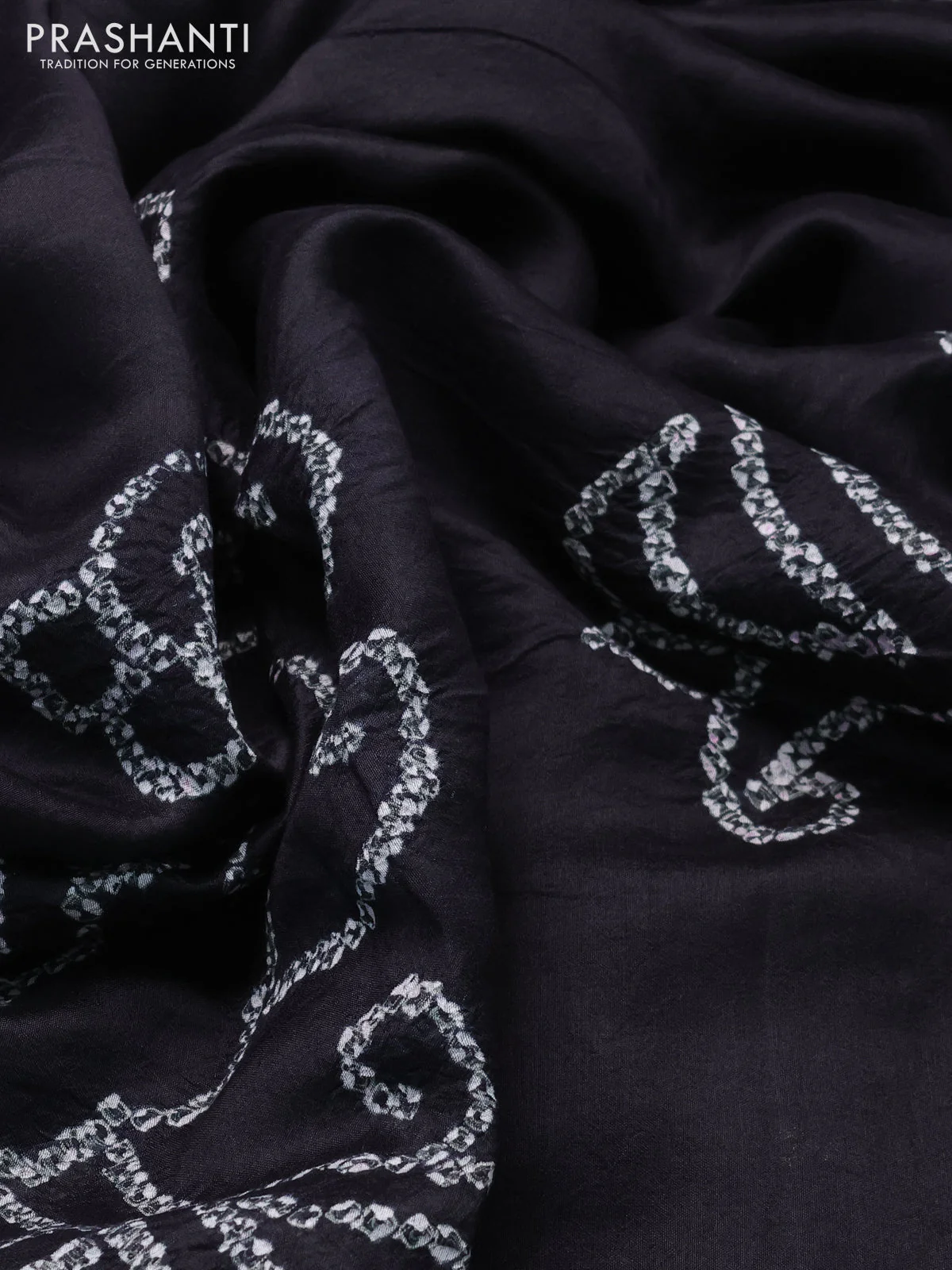 Chiniya silk saree black with allover bandhani prints - Image 3