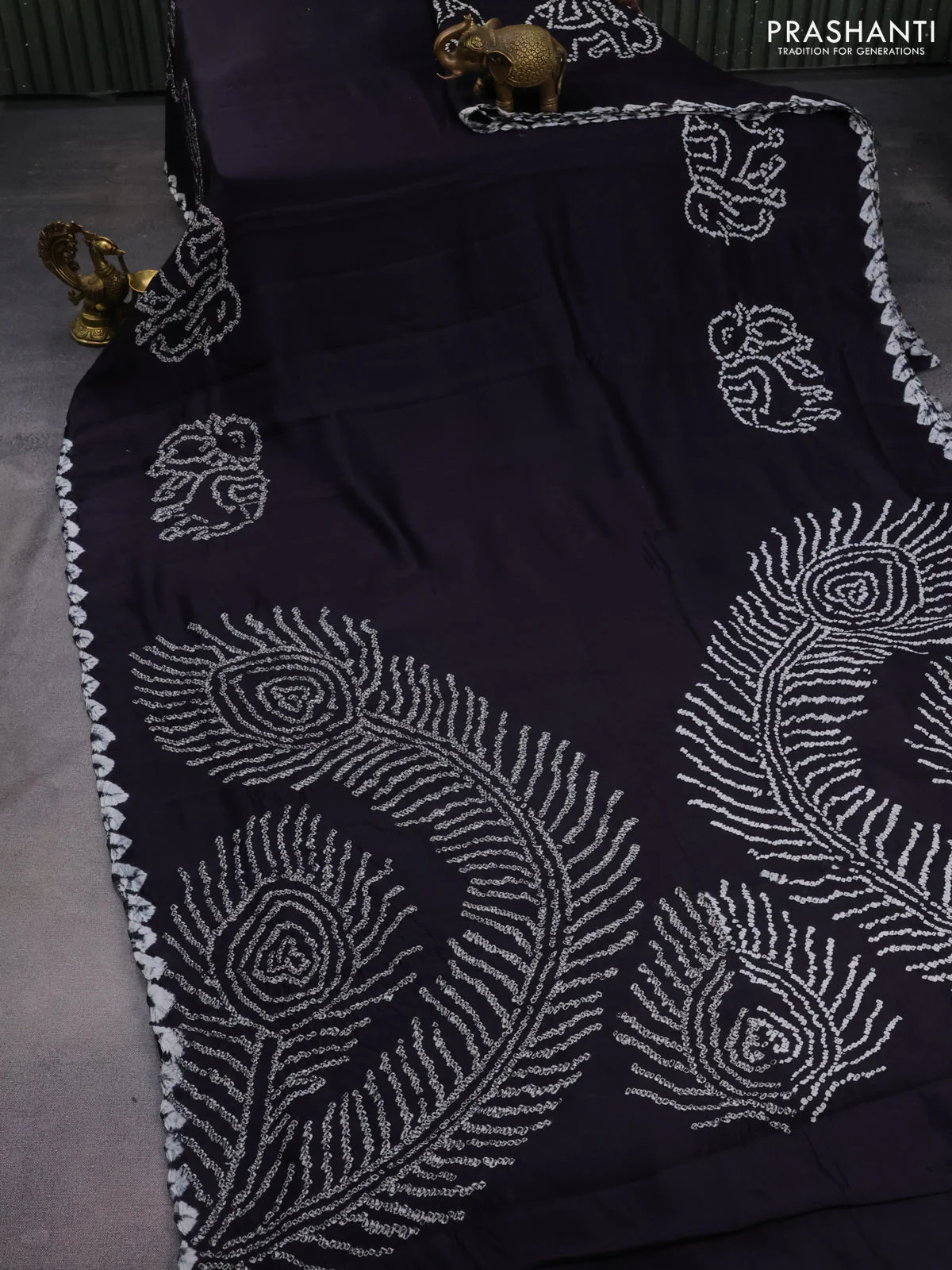 Chiniya silk saree black with allover bandhani prints - Image 2