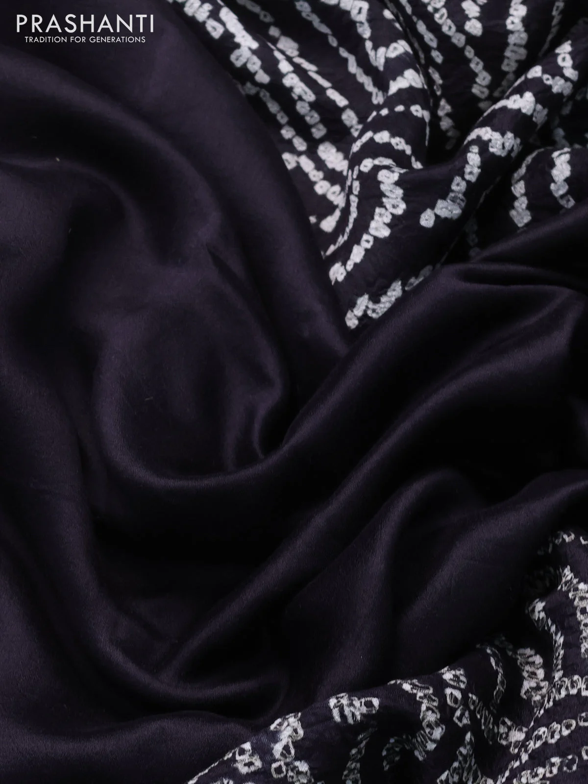 Chiniya silk saree black with allover bandhani prints - Image 3