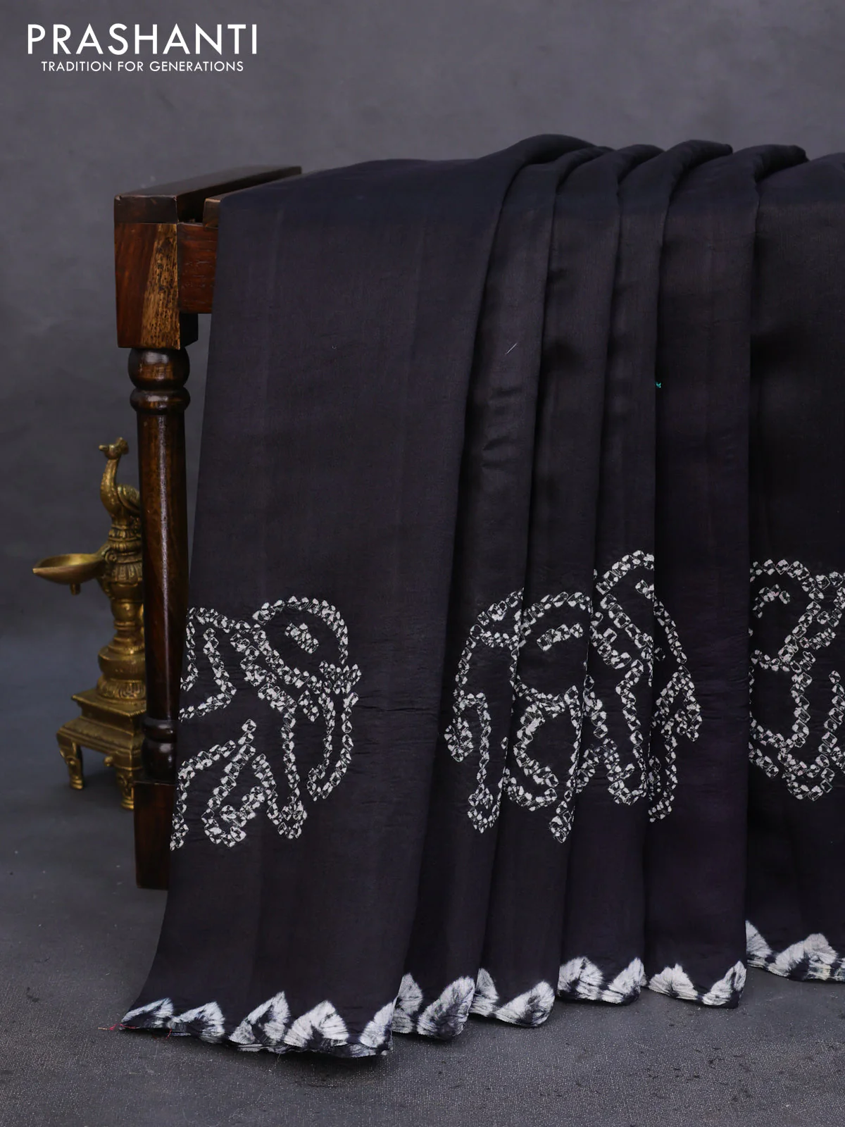 Chiniya silk saree black with allover bandhani prints - Image 2