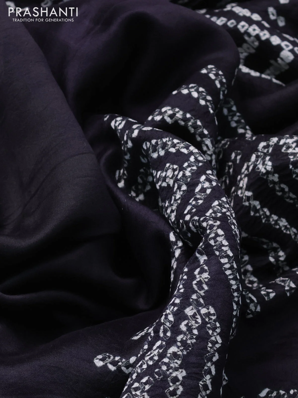 Chiniya silk saree black with allover bandhani prints - Image 3