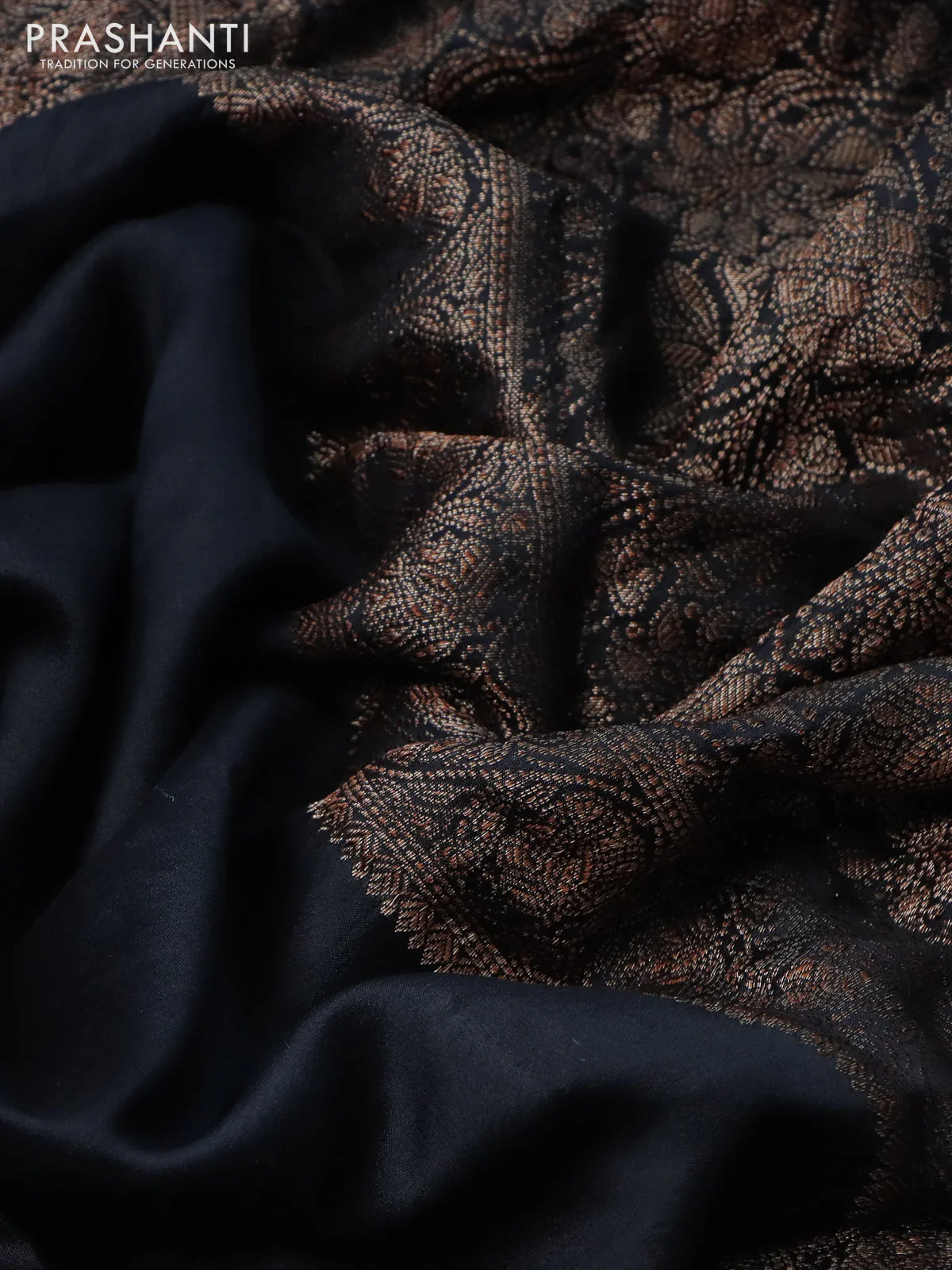 Chiniya silk saree black with plain body and woven border - Image 3