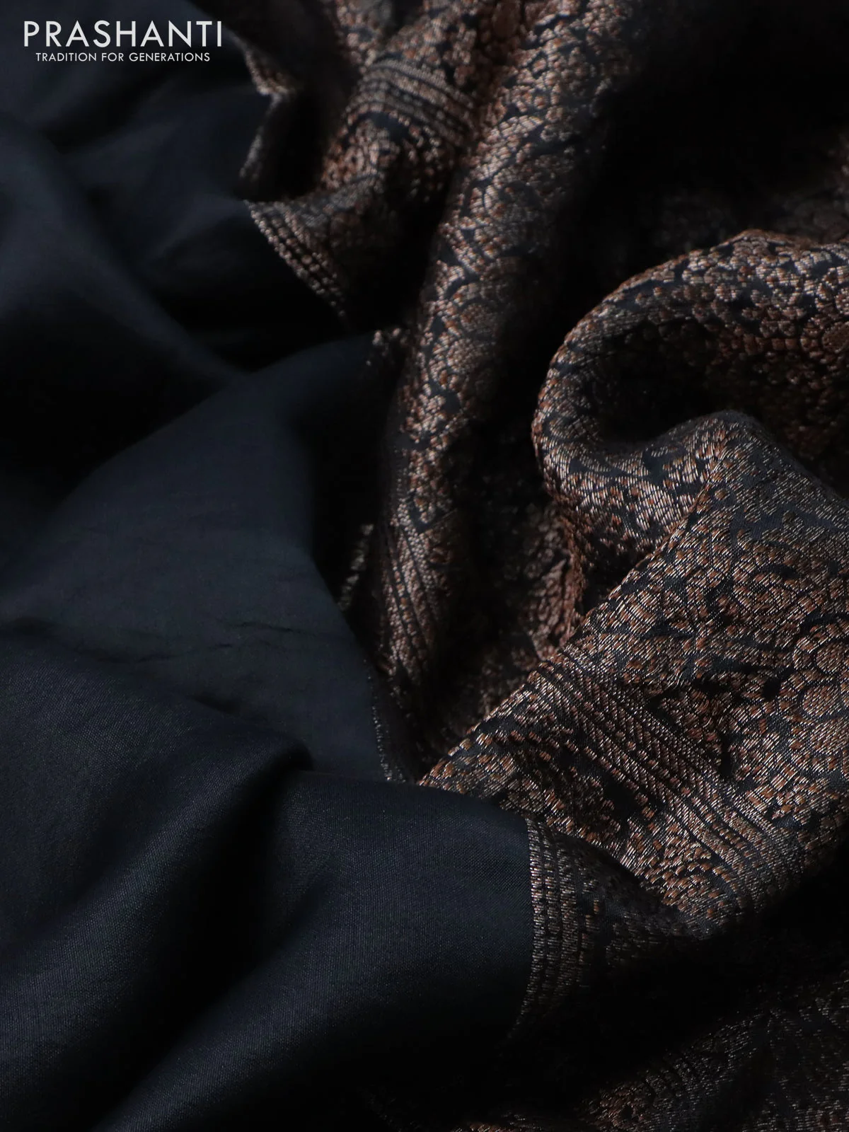 Chiniya silk saree black with plain body and woven border - Image 3