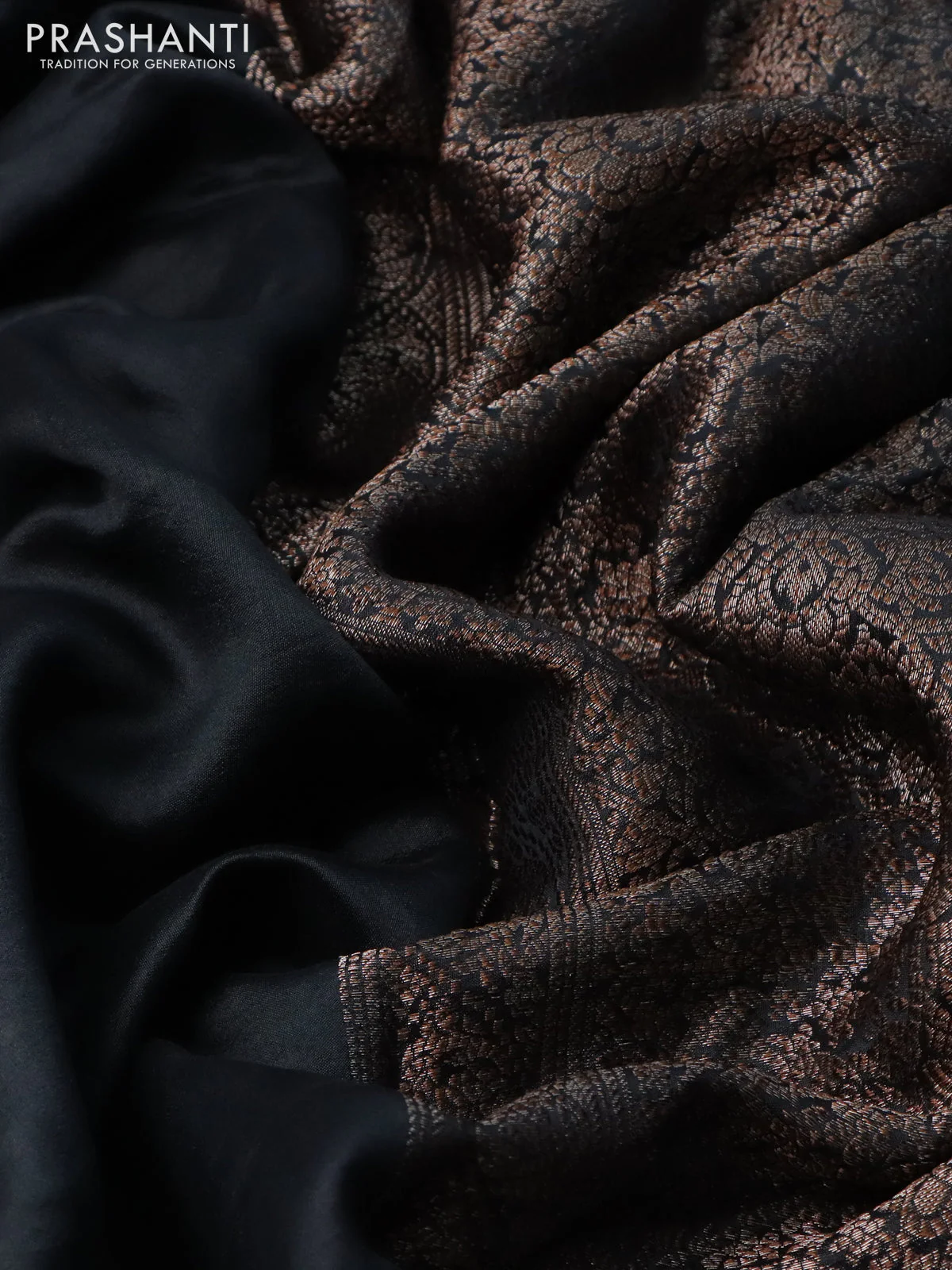 Chiniya silk saree black with plain body and woven border - Image 3
