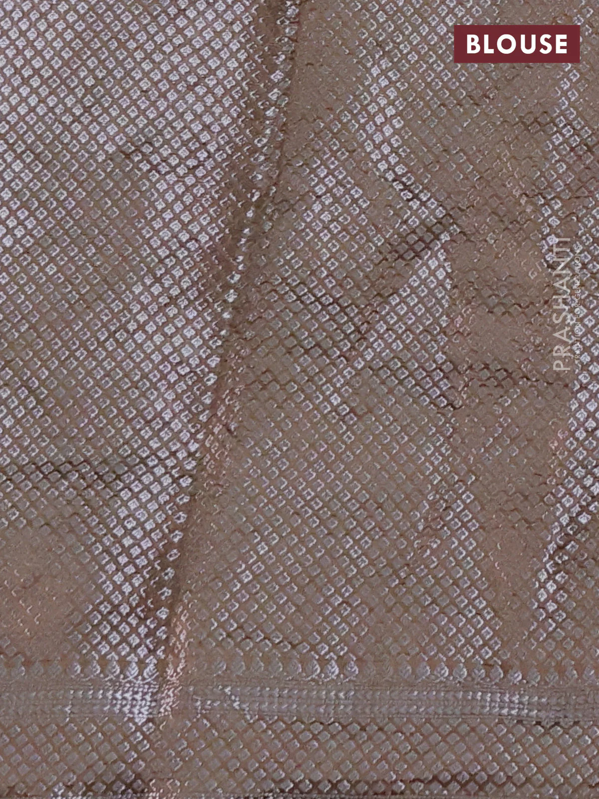 Chiniya silk saree brown with allover silver zari buttas & bandhini prints and silver zari woven border - Image 4
