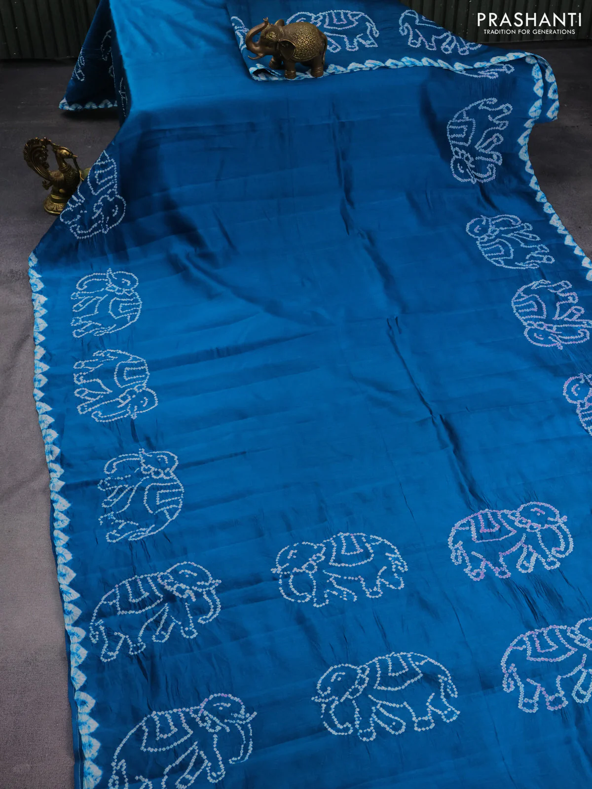 Chiniya silk saree cs blue with allover bandhani prints - Image 2