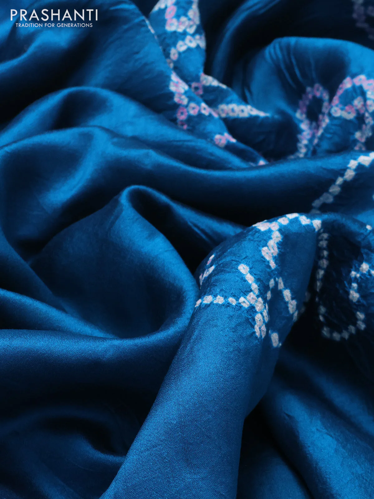 Chiniya silk saree cs blue with allover bandhani prints - Image 3