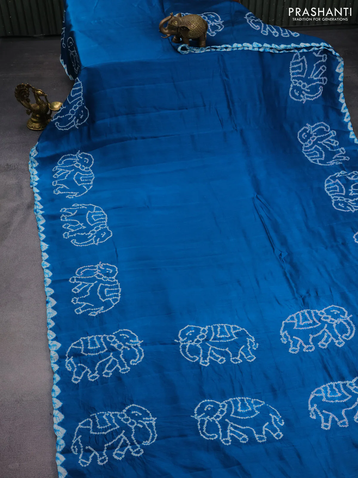 Chiniya silk saree cs blue with allover bandhani prints - Image 2