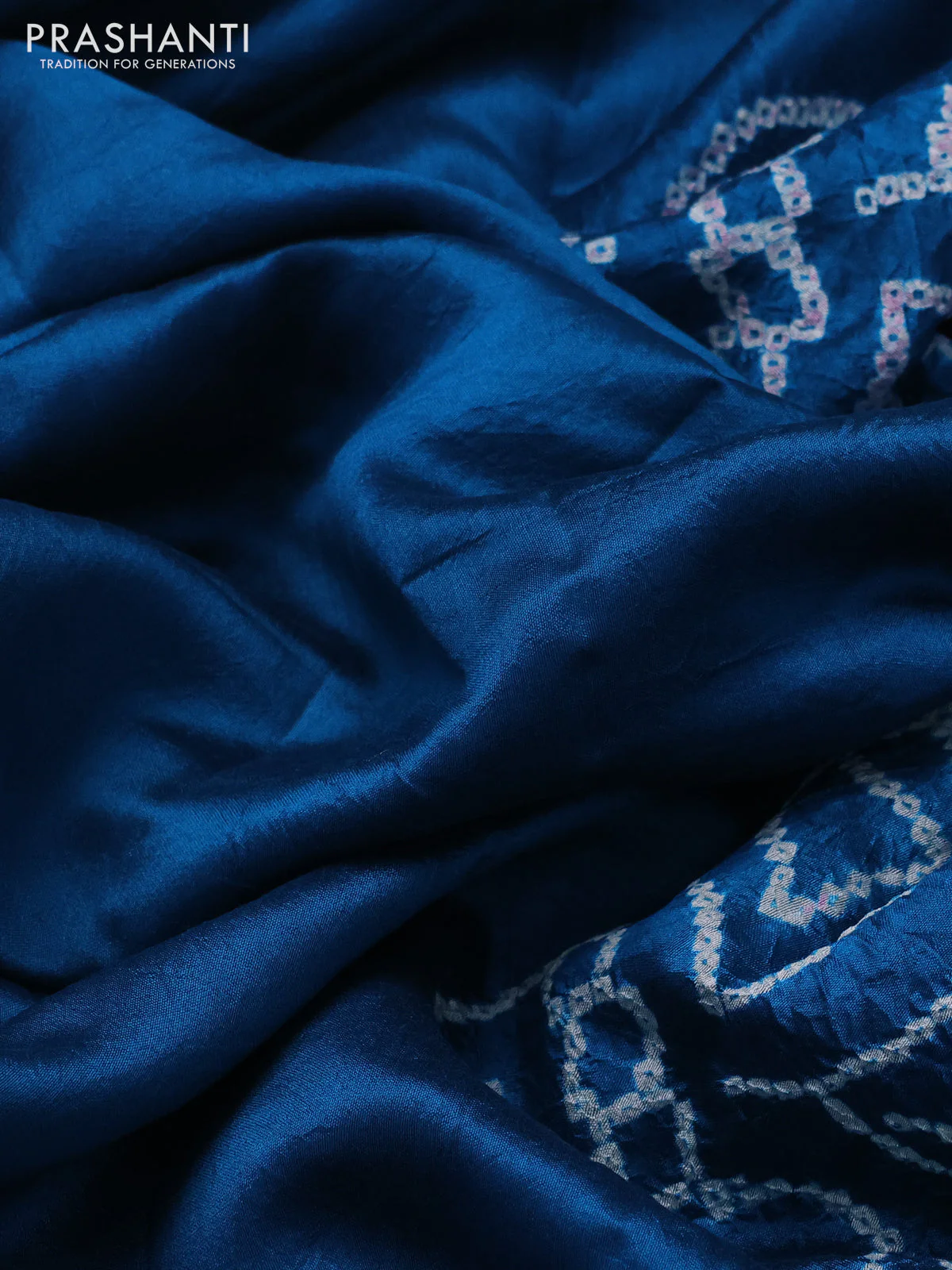 Chiniya silk saree cs blue with allover bandhani prints - Image 3