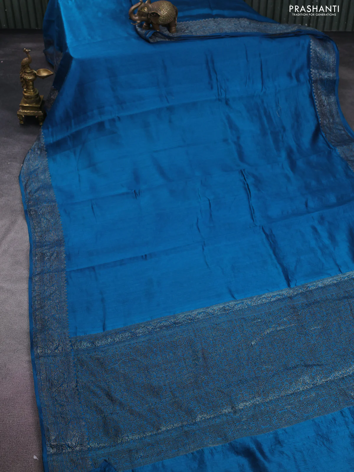Chiniya silk saree cs blue with plain body and woven border - Image 2