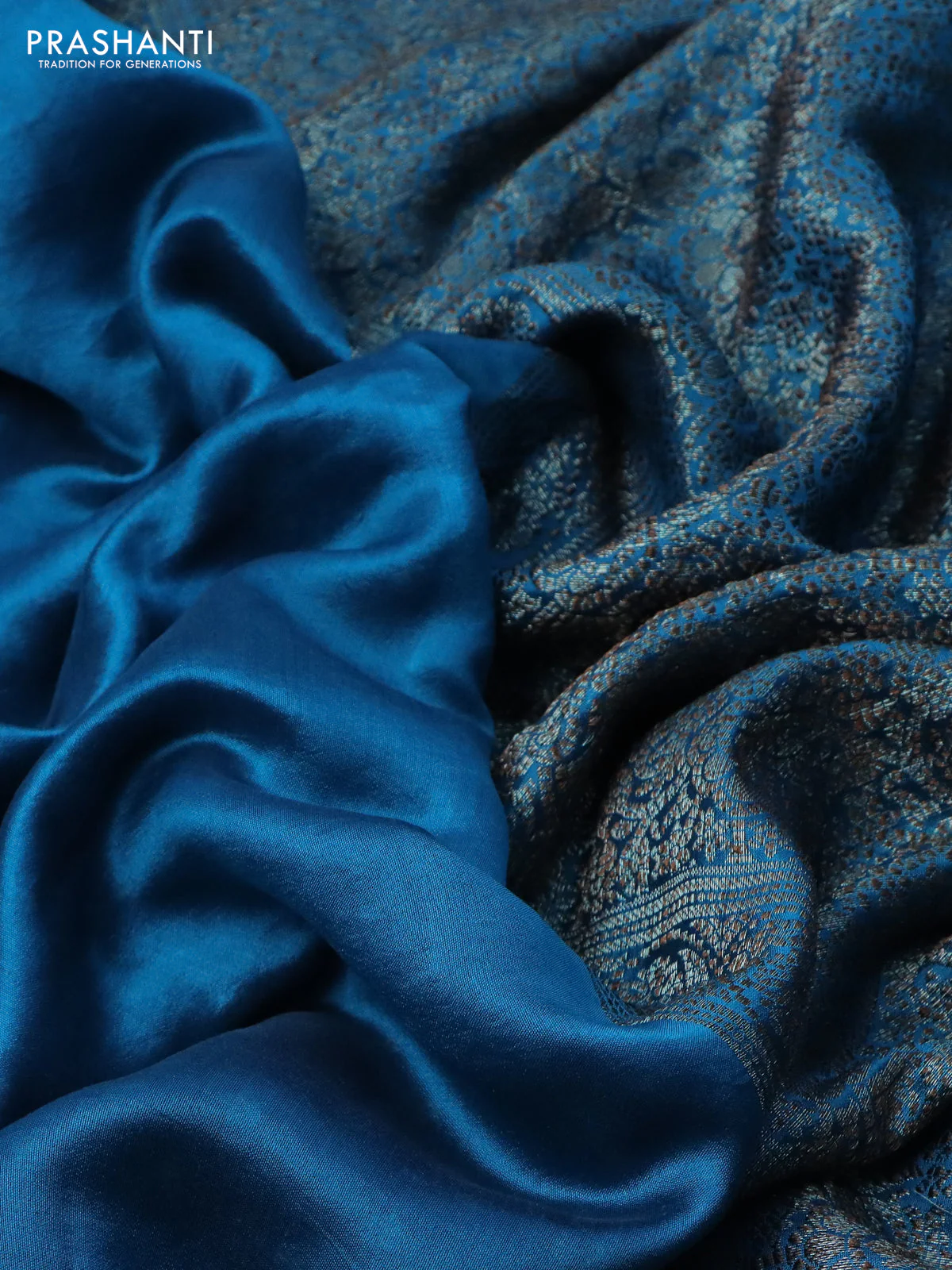 Chiniya silk saree cs blue with plain body and woven border - Image 3