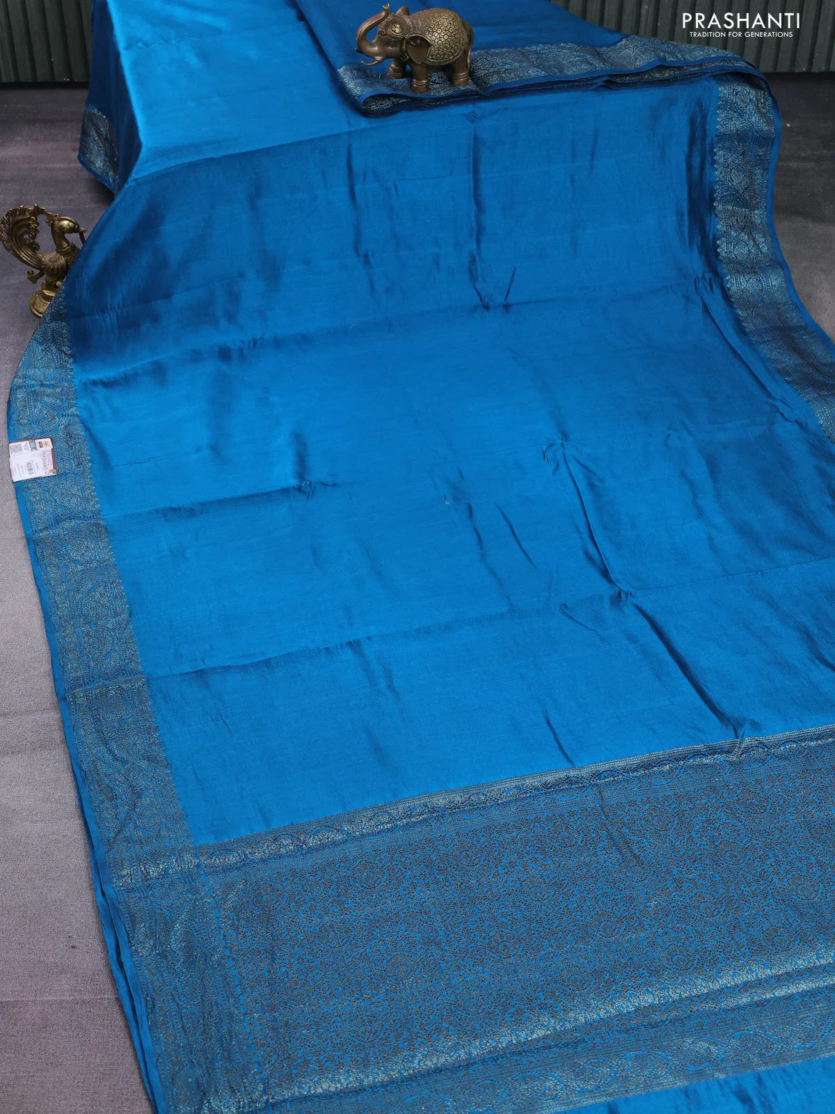 Chiniya silk saree cs blue with plain body and woven border - Image 2