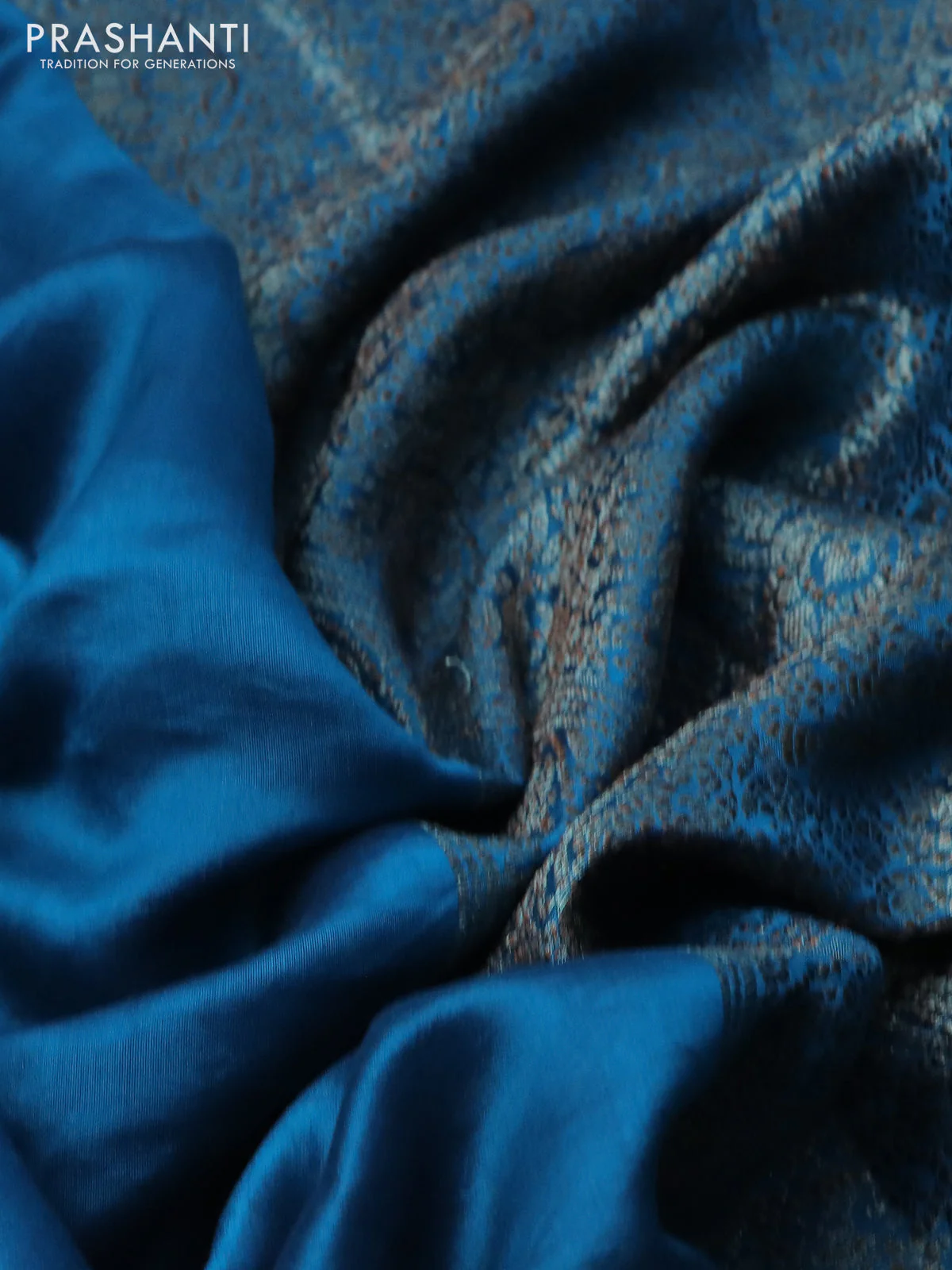 Chiniya silk saree cs blue with plain body and woven border - Image 3