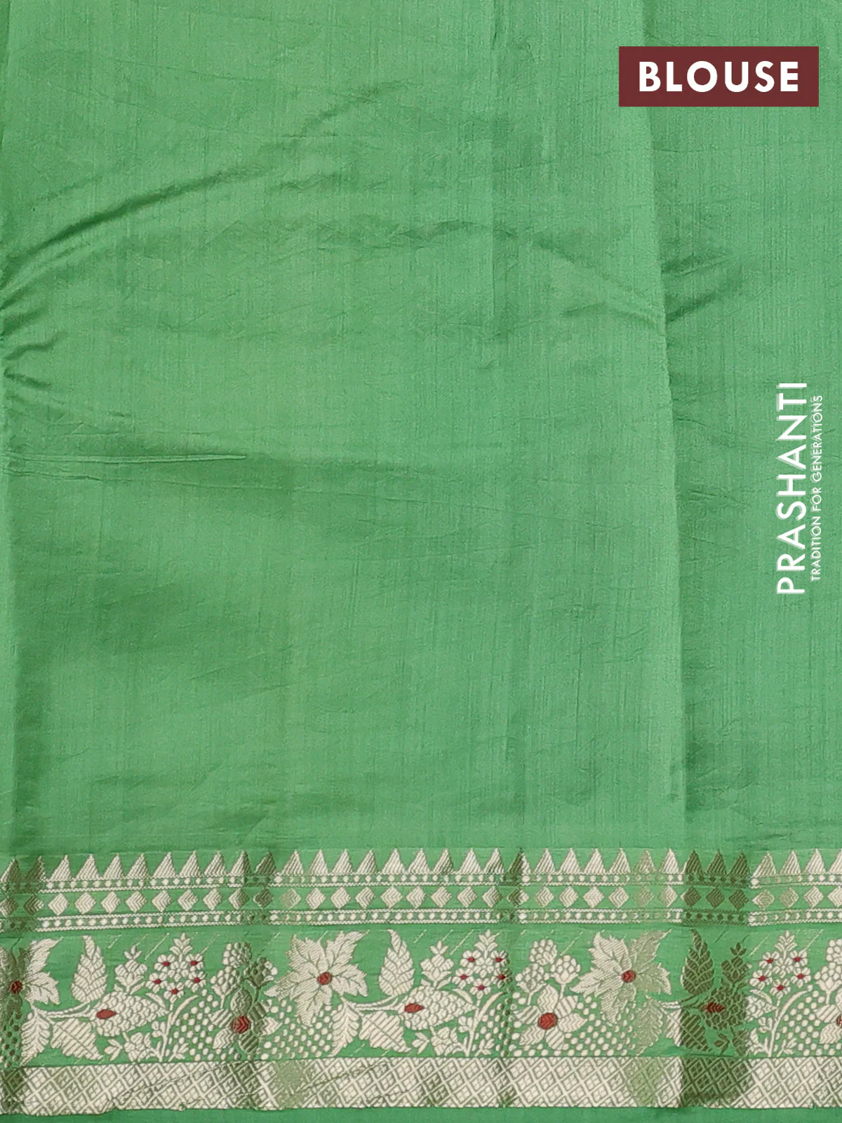 Chiniya silk saree green and light green with floral zari woven buttas and zari woven border - Image 3