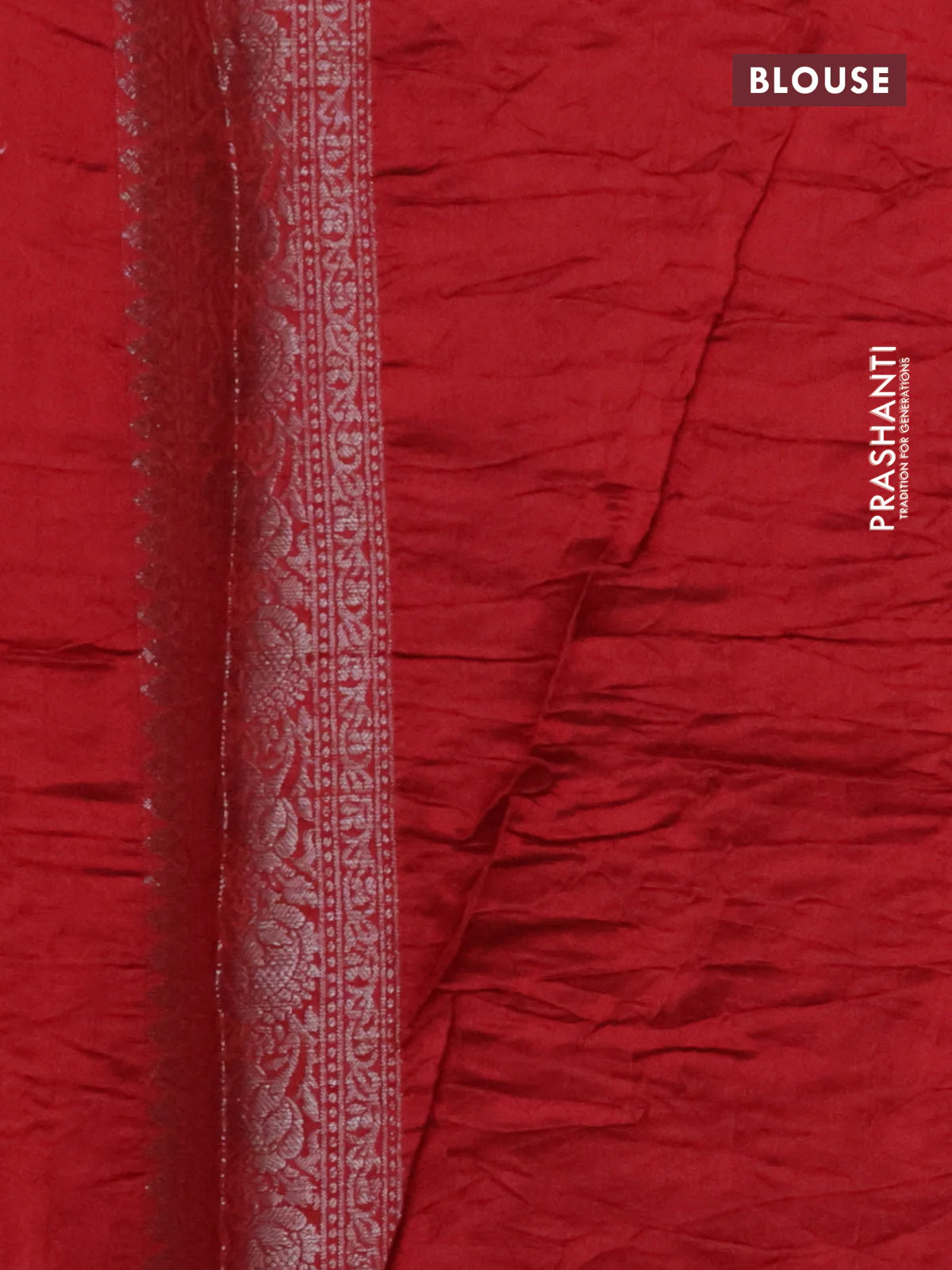 Chiniya silk saree green and red with allover bandhani prints & zari weaves and zari woven border - Image 3