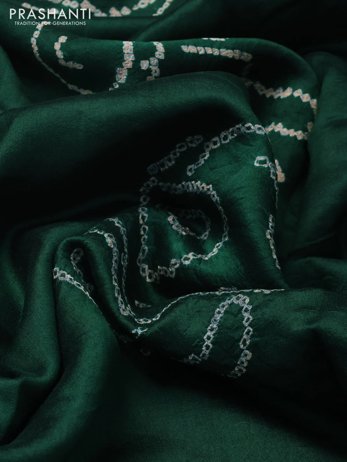 Chiniya silk saree green with allover bandhani prints - Image 3