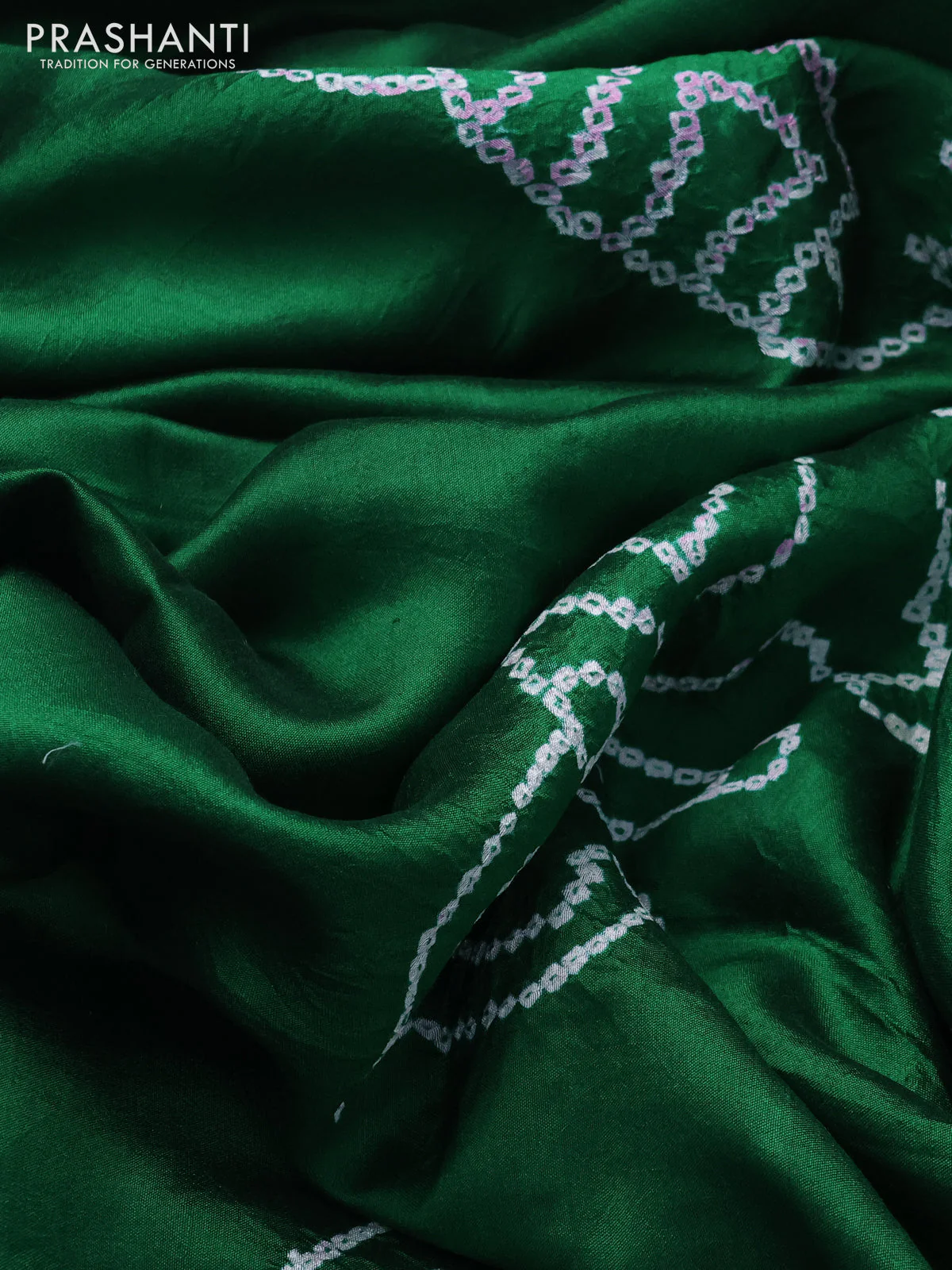 Chiniya silk saree green with allover bandhani prints - Image 3