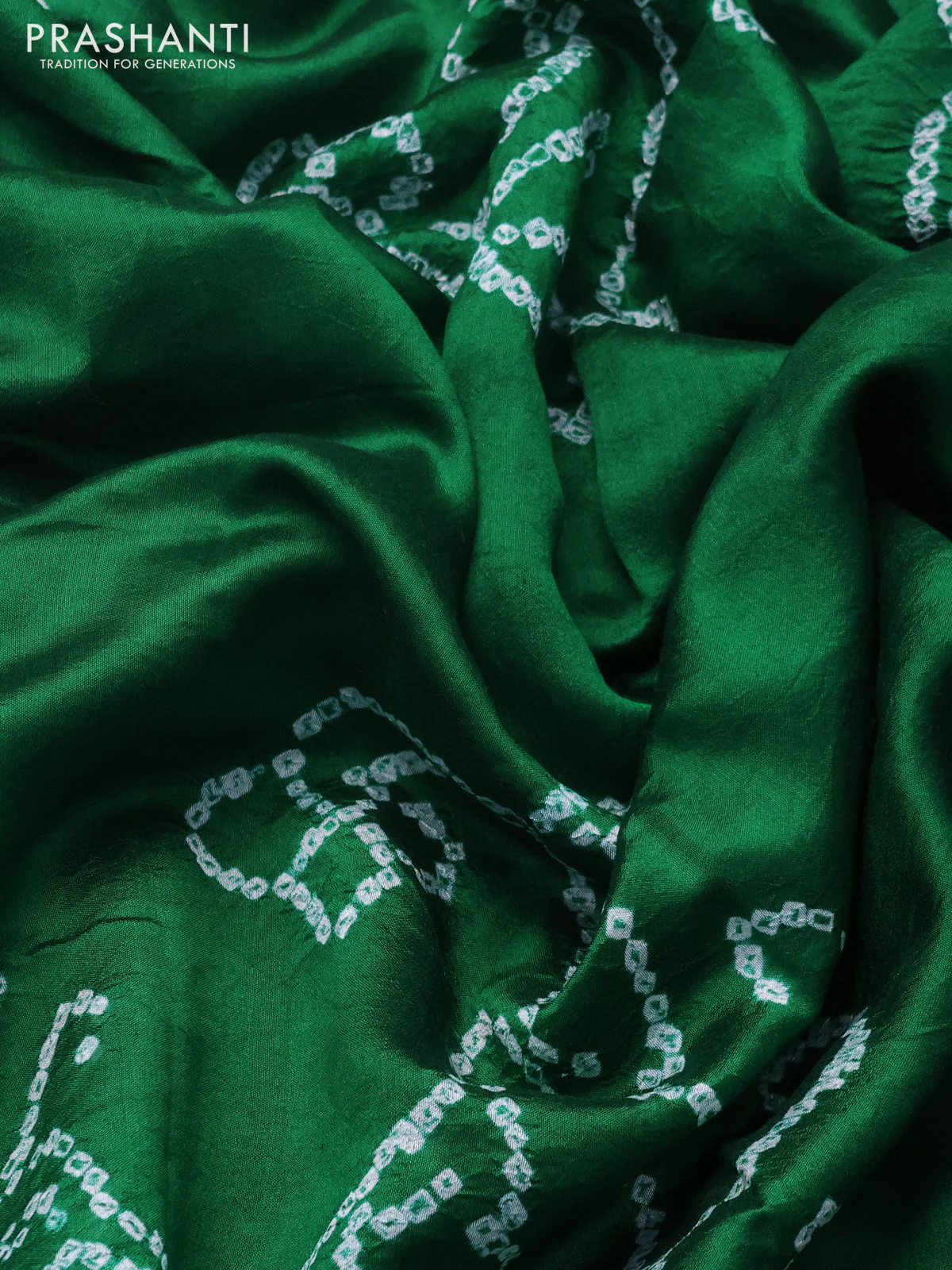 Chiniya silk saree green with allover bandhani prints - Image 3