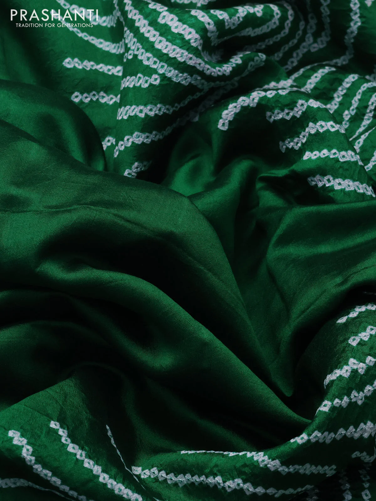 Chiniya silk saree green with allover bandhani prints - Image 3