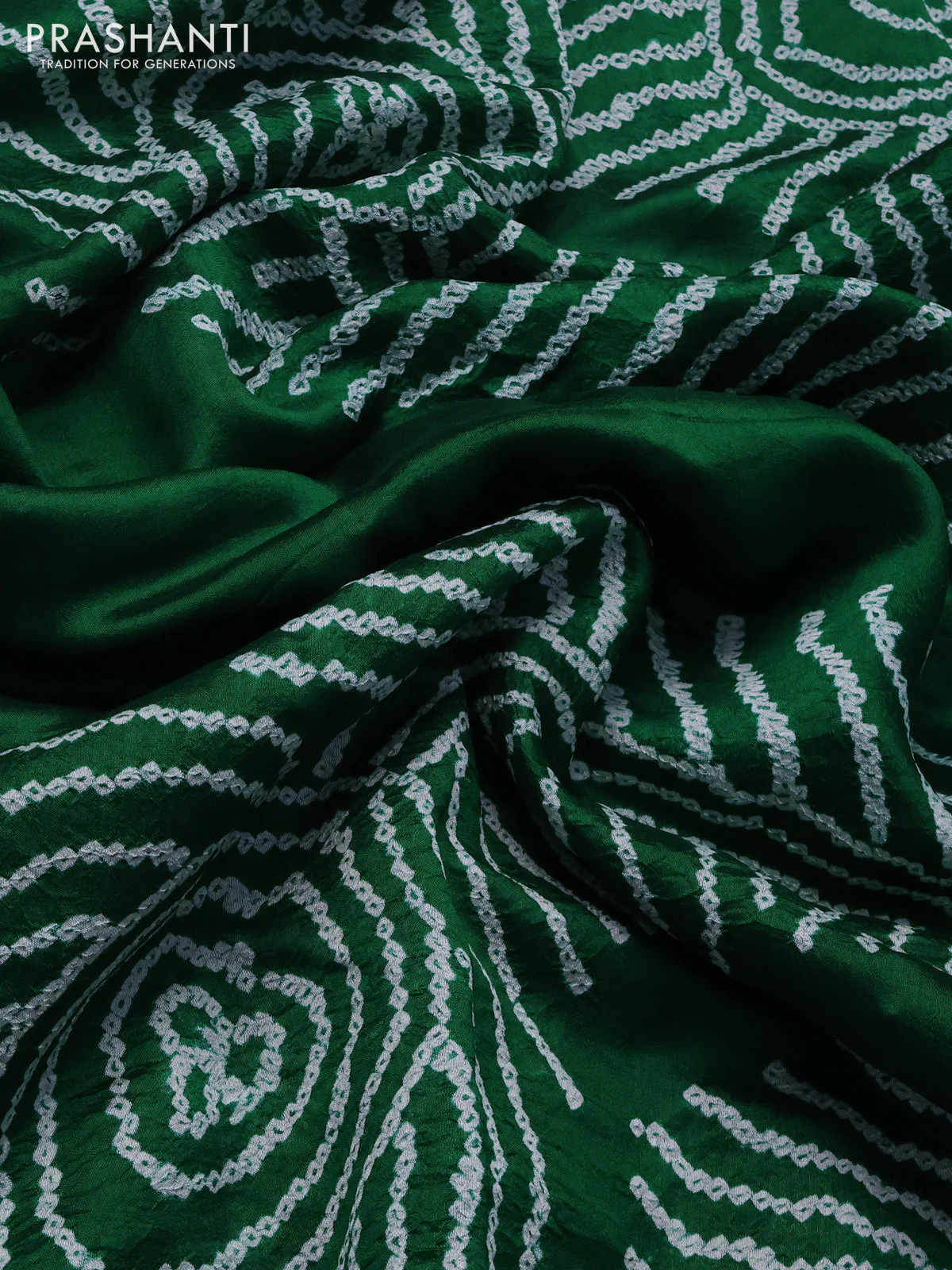 Chiniya silk saree green with allover bandhani prints - Image 3