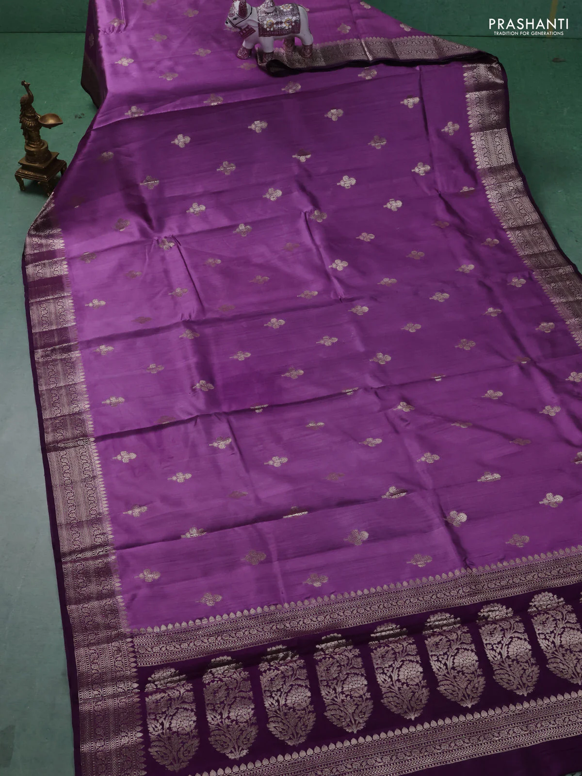 Chiniya silk saree lavender shade and purple with zari woven buttas and zari woven border - Image 2