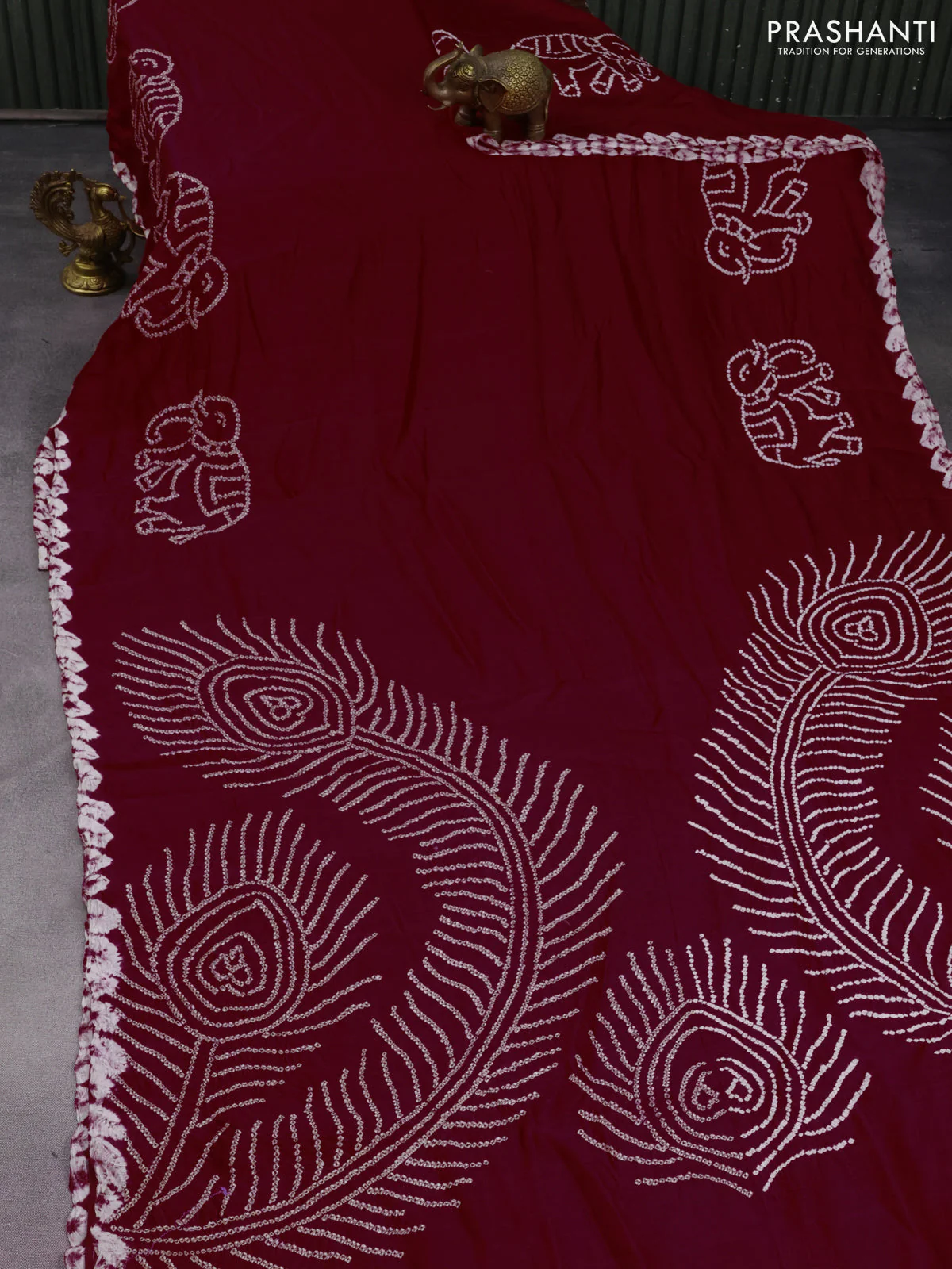 Chiniya silk saree maroon with allover bandhani prints - Image 2