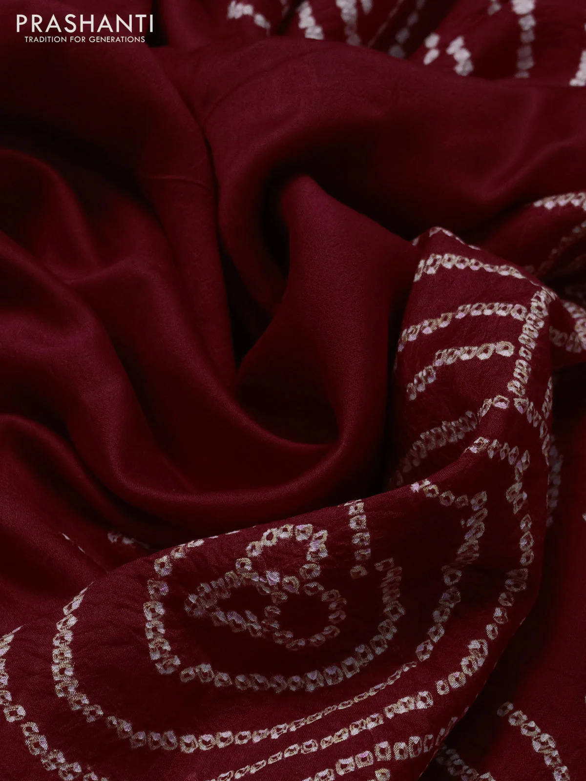 Chiniya silk saree maroon with allover bandhani prints - Image 3