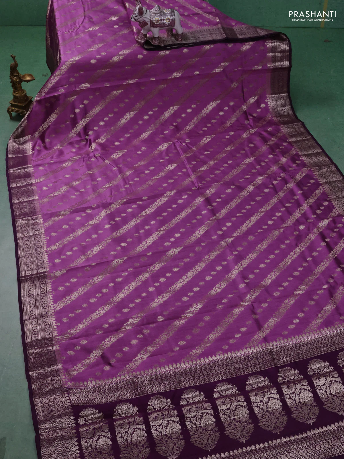 Chiniya silk saree mild purple and purple with allover zari weaves and zari woven border - Image 2