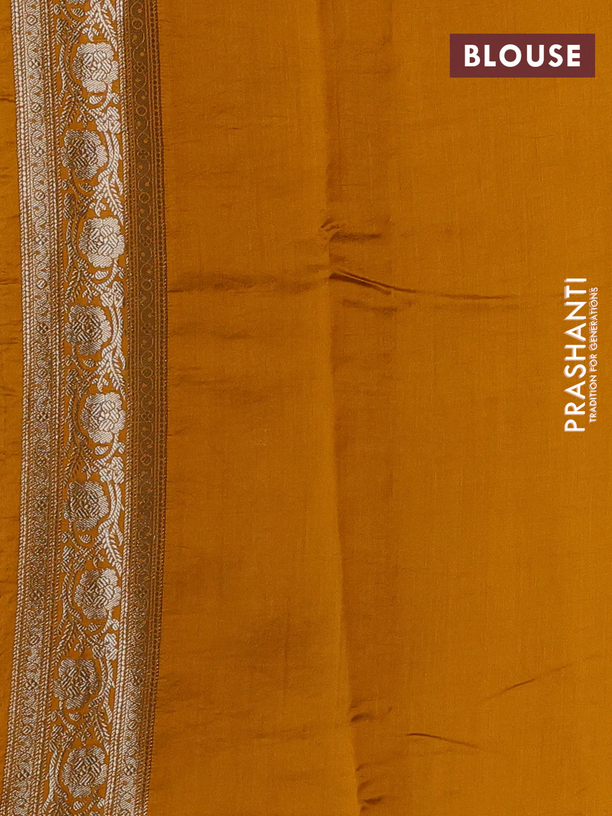 Chiniya silk saree mustard shade and dark mustard with allover floral zari weaves and zari woven border - Image 3