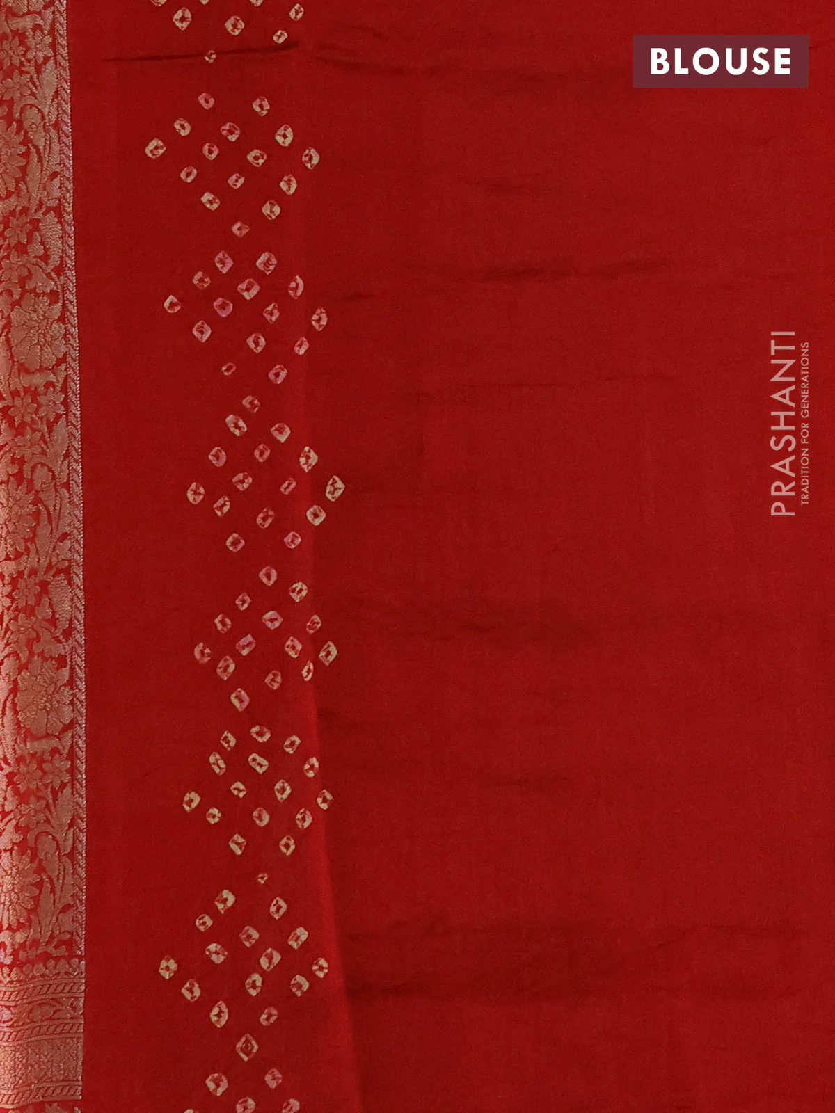Chiniya silk saree mustard yellow and maroon with allover zari buttas & bandhini prints and zari woven border - Image 4