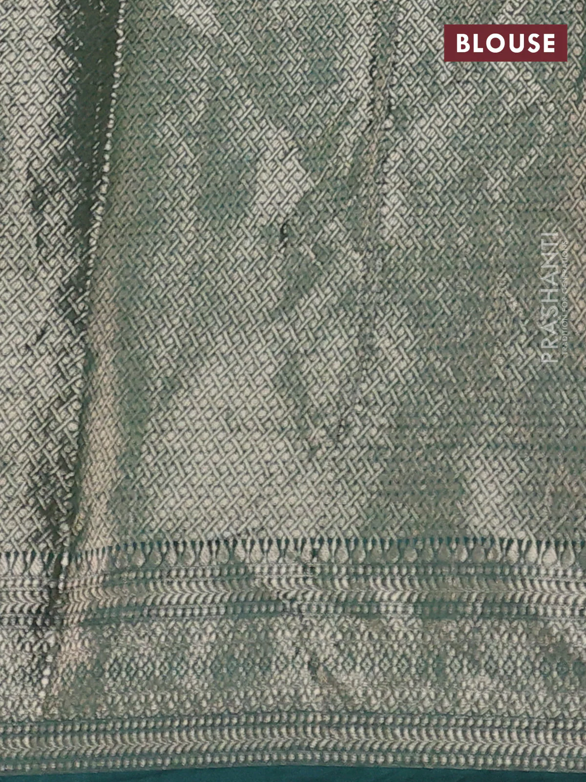 Chiniya silk saree peacock green with allover zari buttas & bandhini prints and zari woven border - Image 4
