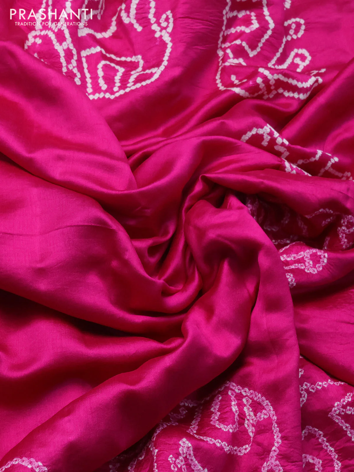 Chiniya silk saree pink with allover bandhani prints - Image 3