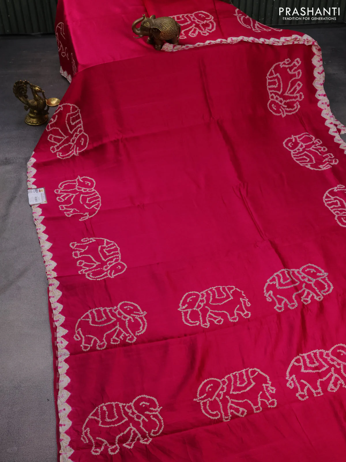 Chiniya silk saree pink with allover bandhani prints - Image 2