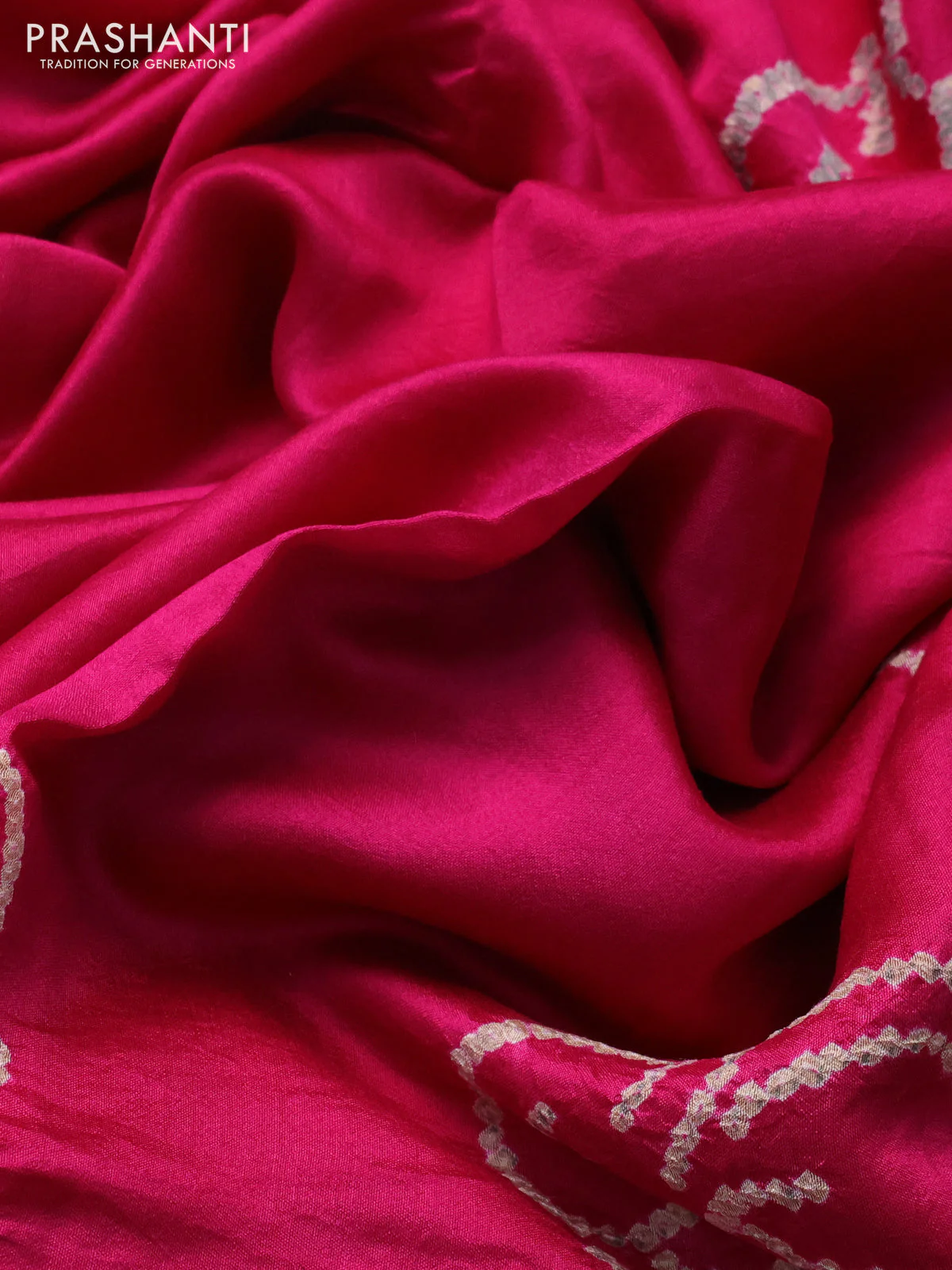 Chiniya silk saree pink with allover bandhani prints - Image 3