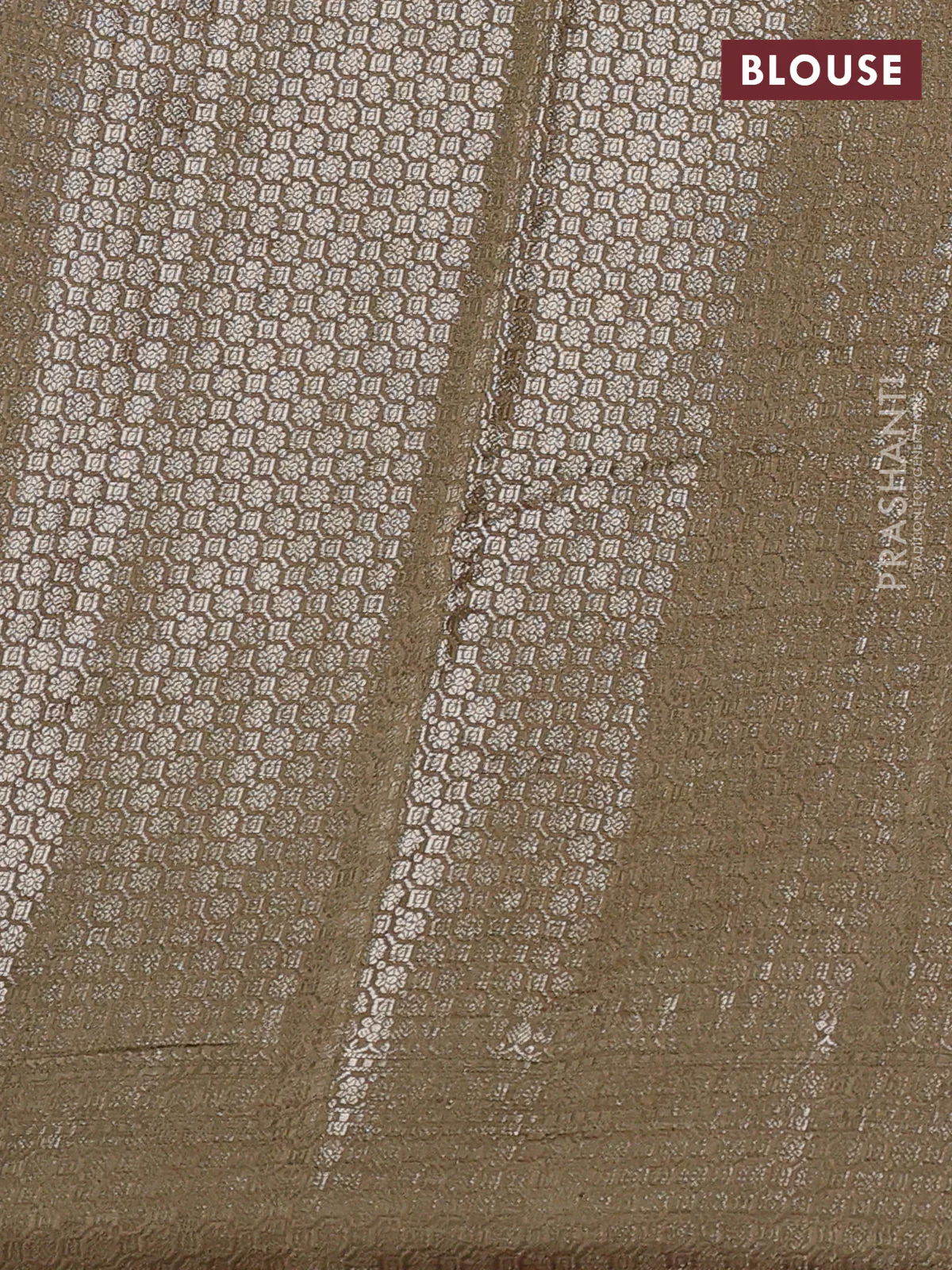 Chiniya silk saree sandal and pastel brown with allover floral zari weaves and zari woven border - Image 3