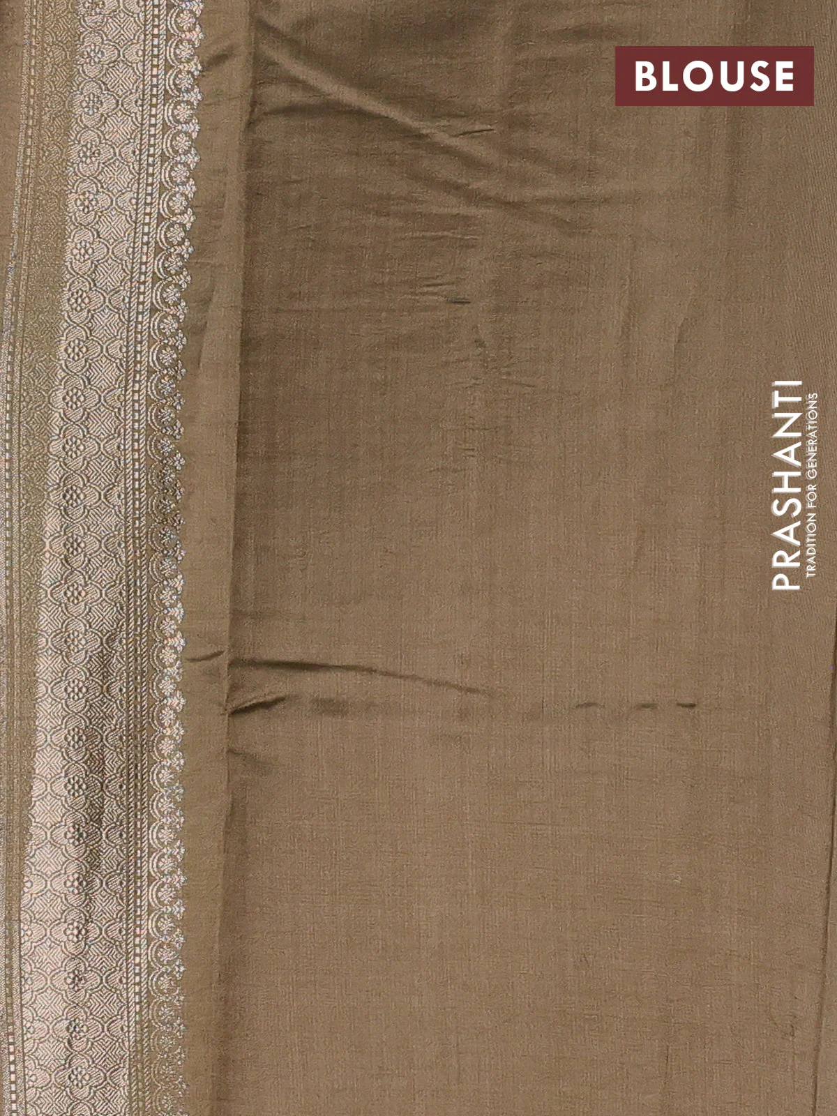 Chiniya silk saree sandal and pastel brown with floral zari woven buttas and zari woven border - Image 3
