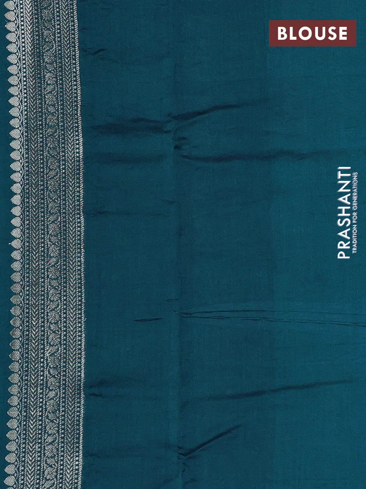 Chiniya silk saree teal blue and peacock blue with allover zari weaves and zari woven border - Image 3