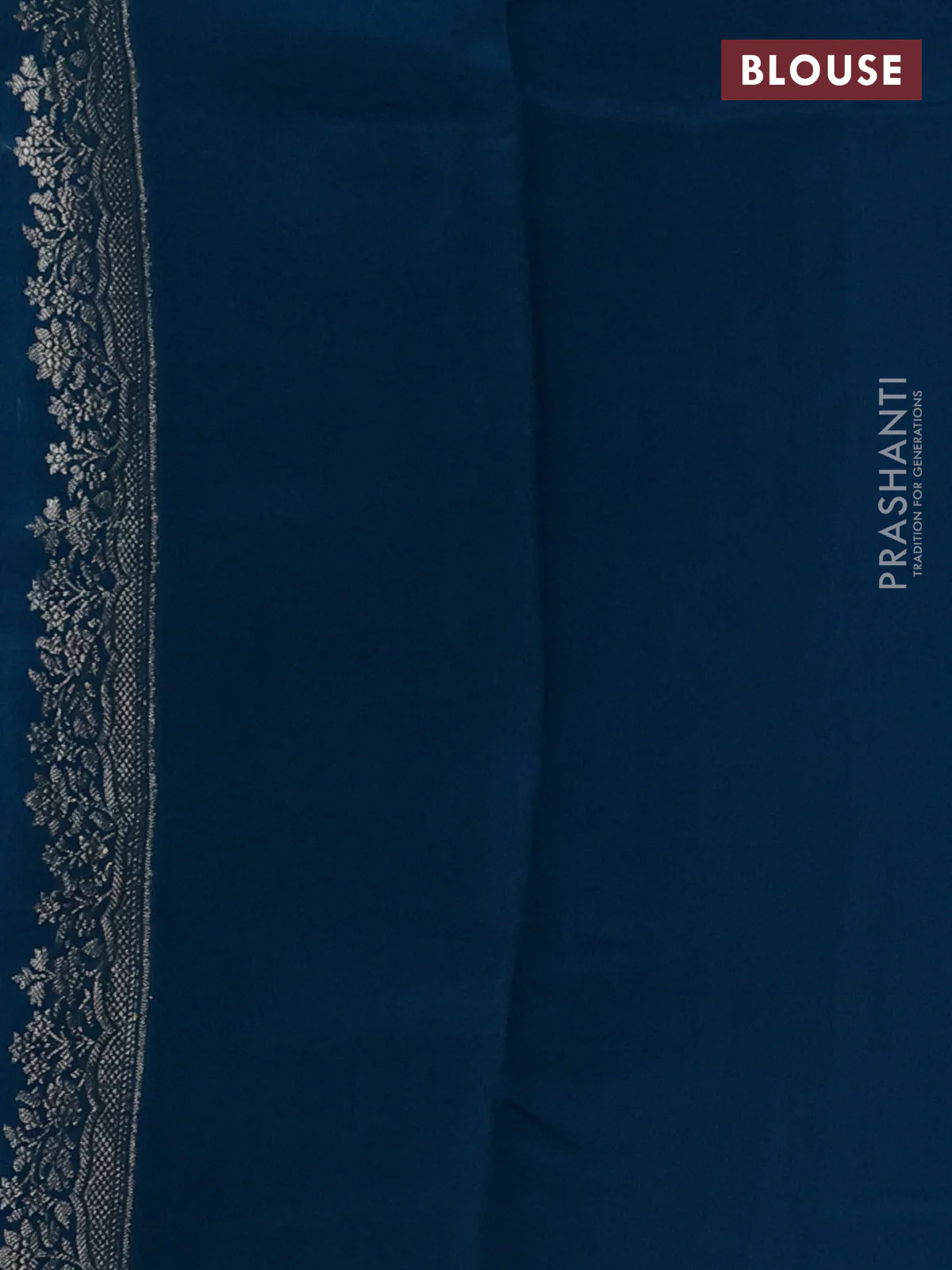 Chiniya silk saree teal blue and peacock blue with floral zari woven buttas and zari woven border - Image 3