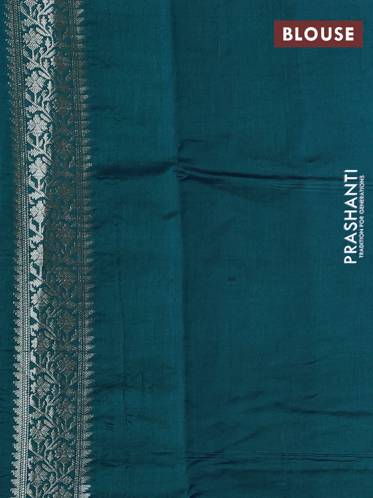Chiniya silk saree teal blue shade and peacock blue with allover zari weaves and zari woven border - Image 3