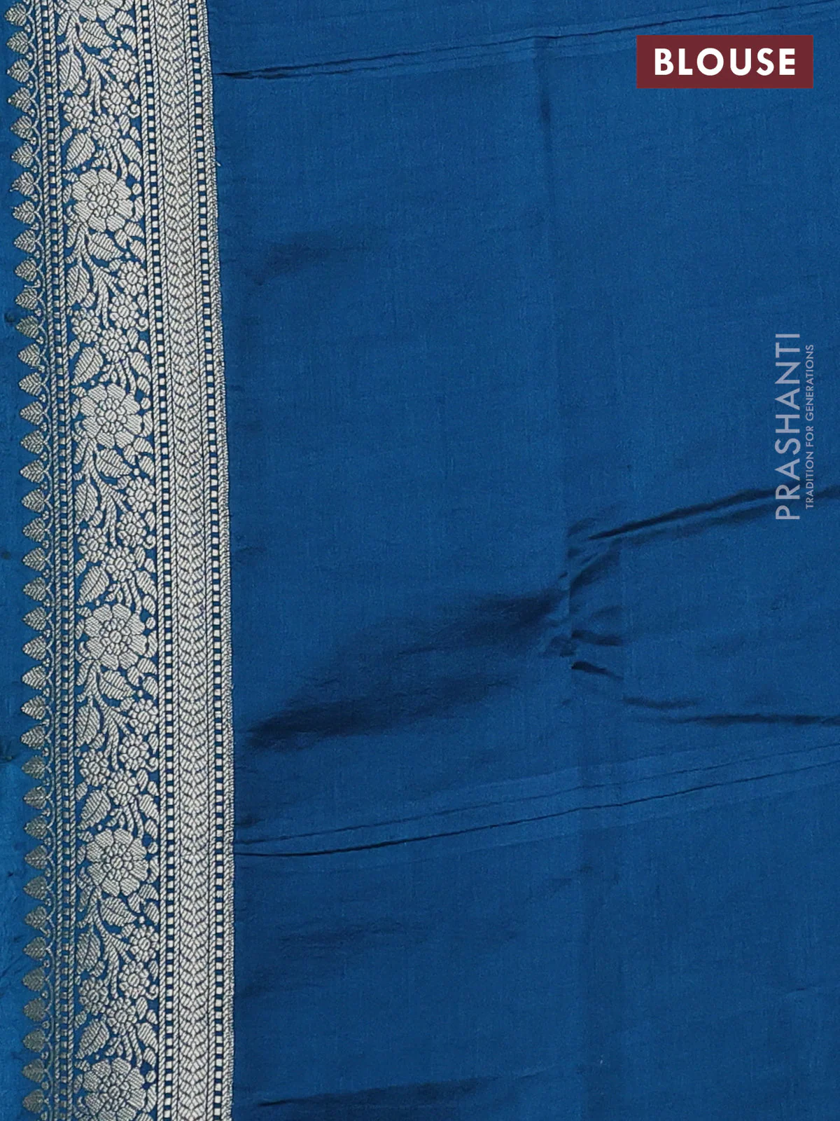 Chiniya silk saree teal blue shade and peacock green with allover floral zari weaves and zari woven border - Image 3