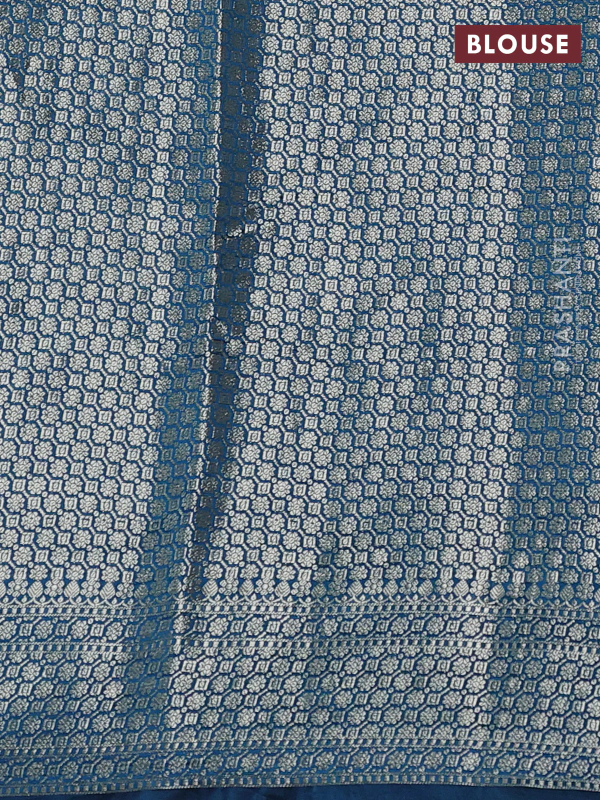 Chiniya silk saree teal green shade and peacock blue with allover floral zari weaves and zari woven border - Image 3