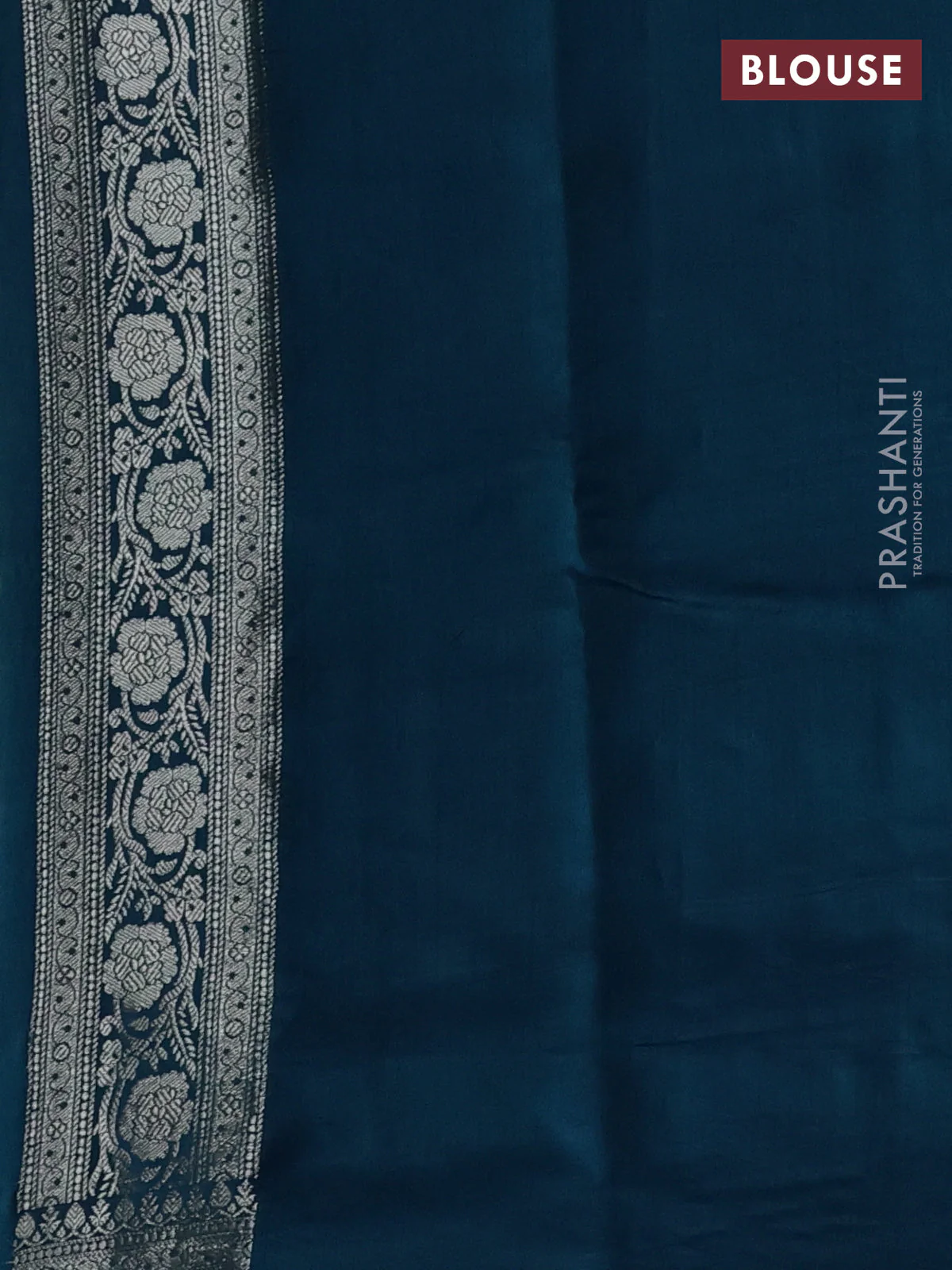 Chiniya silk saree teal shade and peacock blue with allover floral zari weaves and zari woven border - Image 3