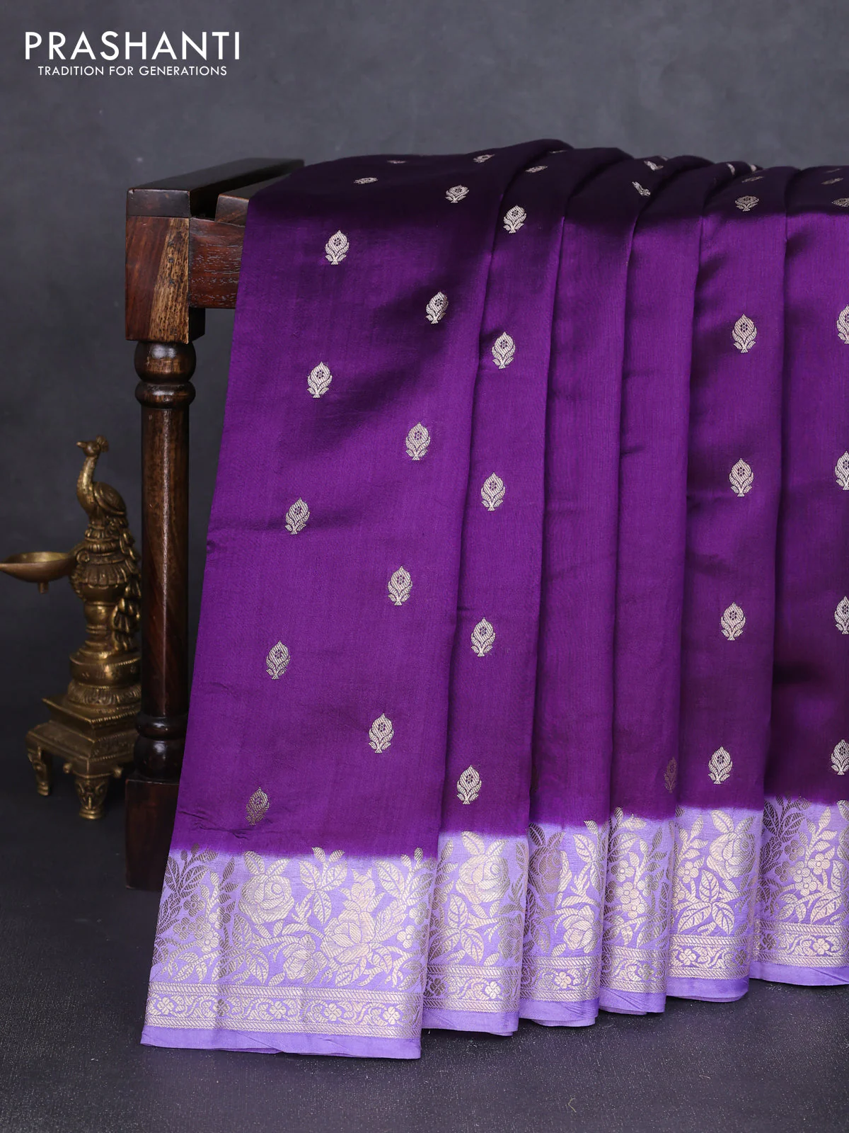Chiniya silk saree violet and lavender with zari woven buttas and zari woven border