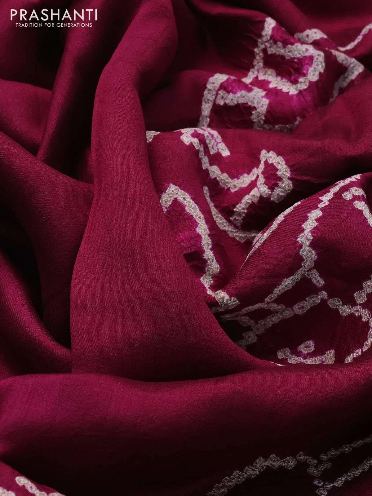 Chiniya silk saree wine shade with allover bandhani prints - Image 3