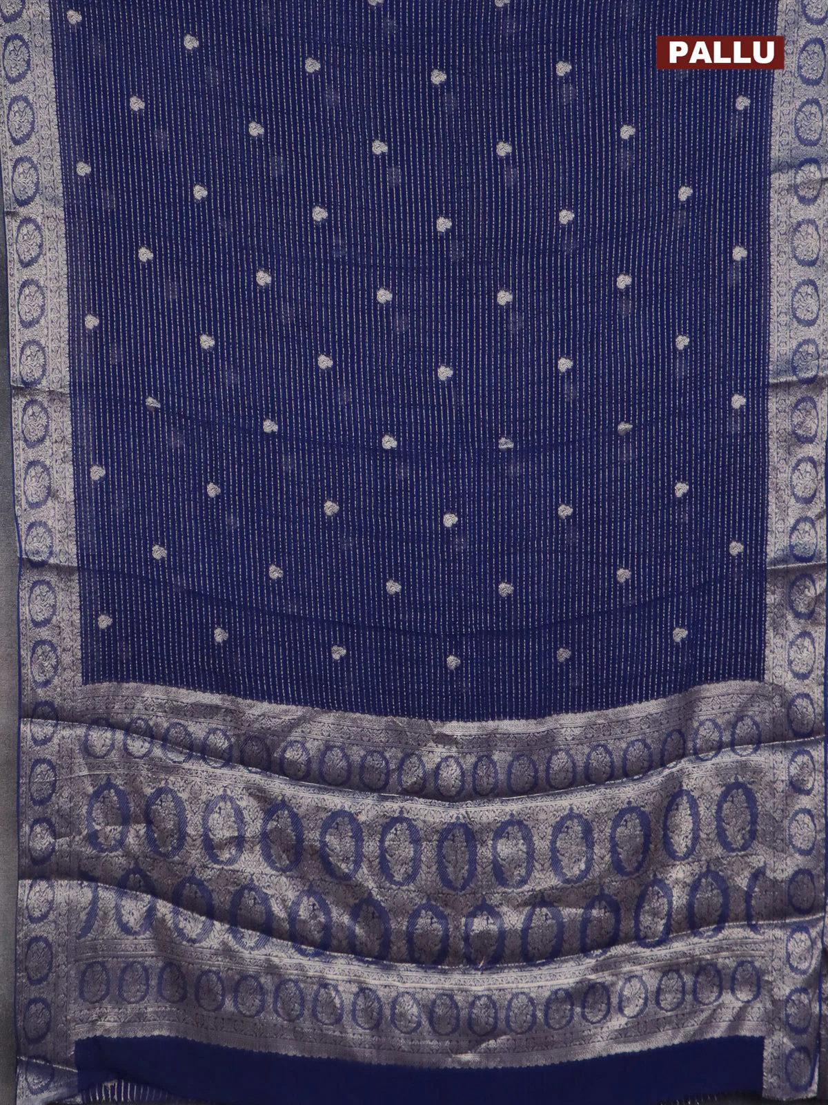 Chinon silk saree blue with allover zari weaves & buttas and zari woven border - banarasi brocade blouse - Image 3