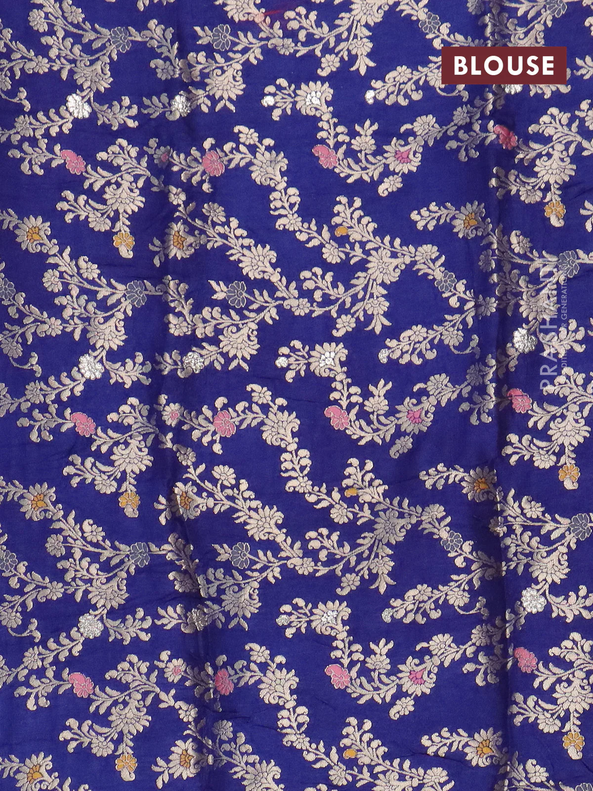 Chinon silk saree blue with allover zari weaves & buttas and zari woven border - banarasi brocade blouse - Image 4