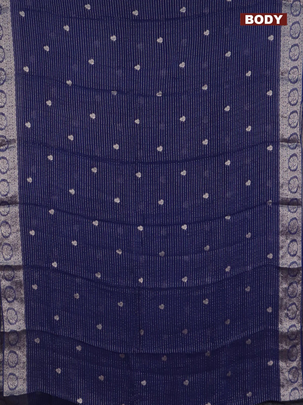 Chinon silk saree blue with allover zari weaves & buttas and zari woven border - banarasi brocade blouse - Image 2