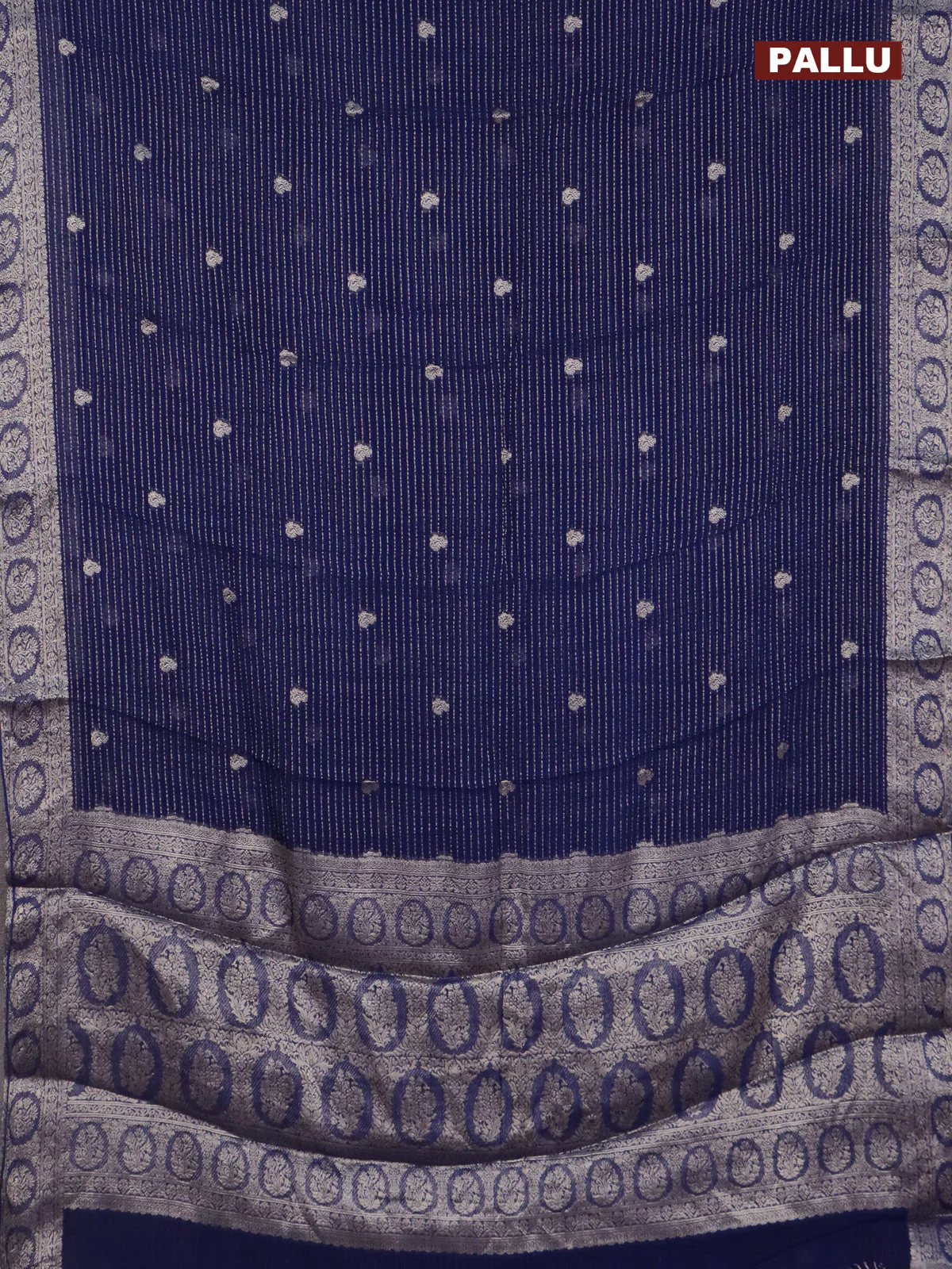 Chinon silk saree blue with allover zari weaves & buttas and zari woven border - banarasi brocade blouse - Image 3
